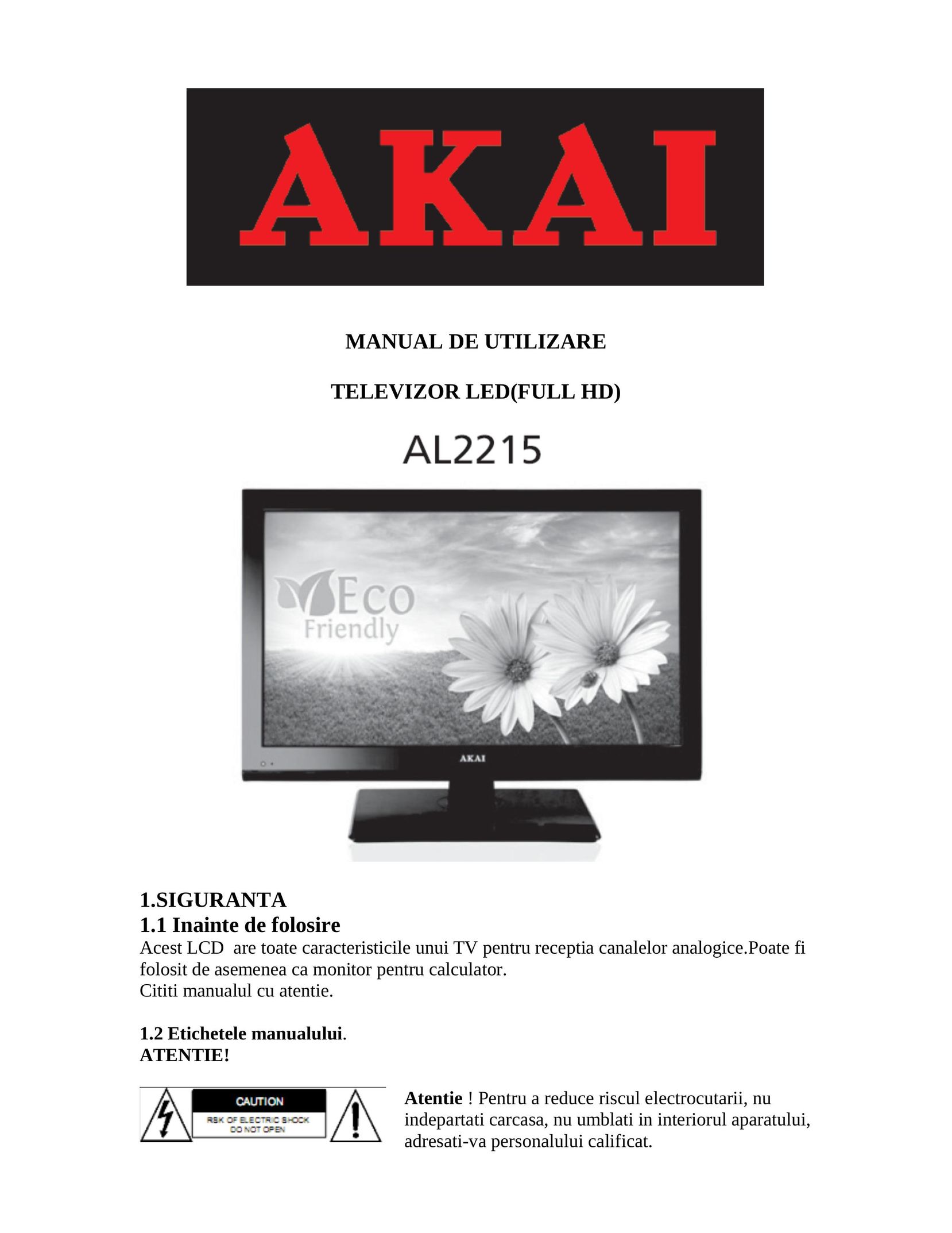 Akai AL2215 Flat Panel Television User Manual