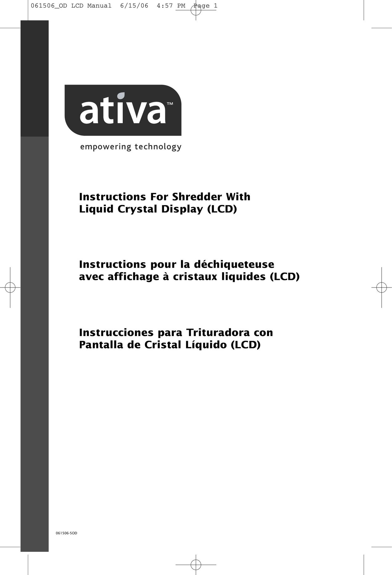Ativa 061506-5OD Flat Panel Television User Manual
