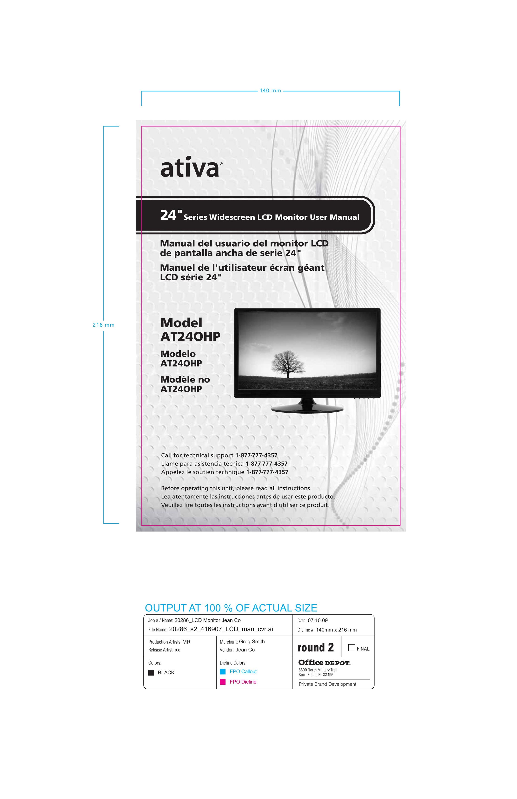 Ativa AT24OHP Flat Panel Television User Manual