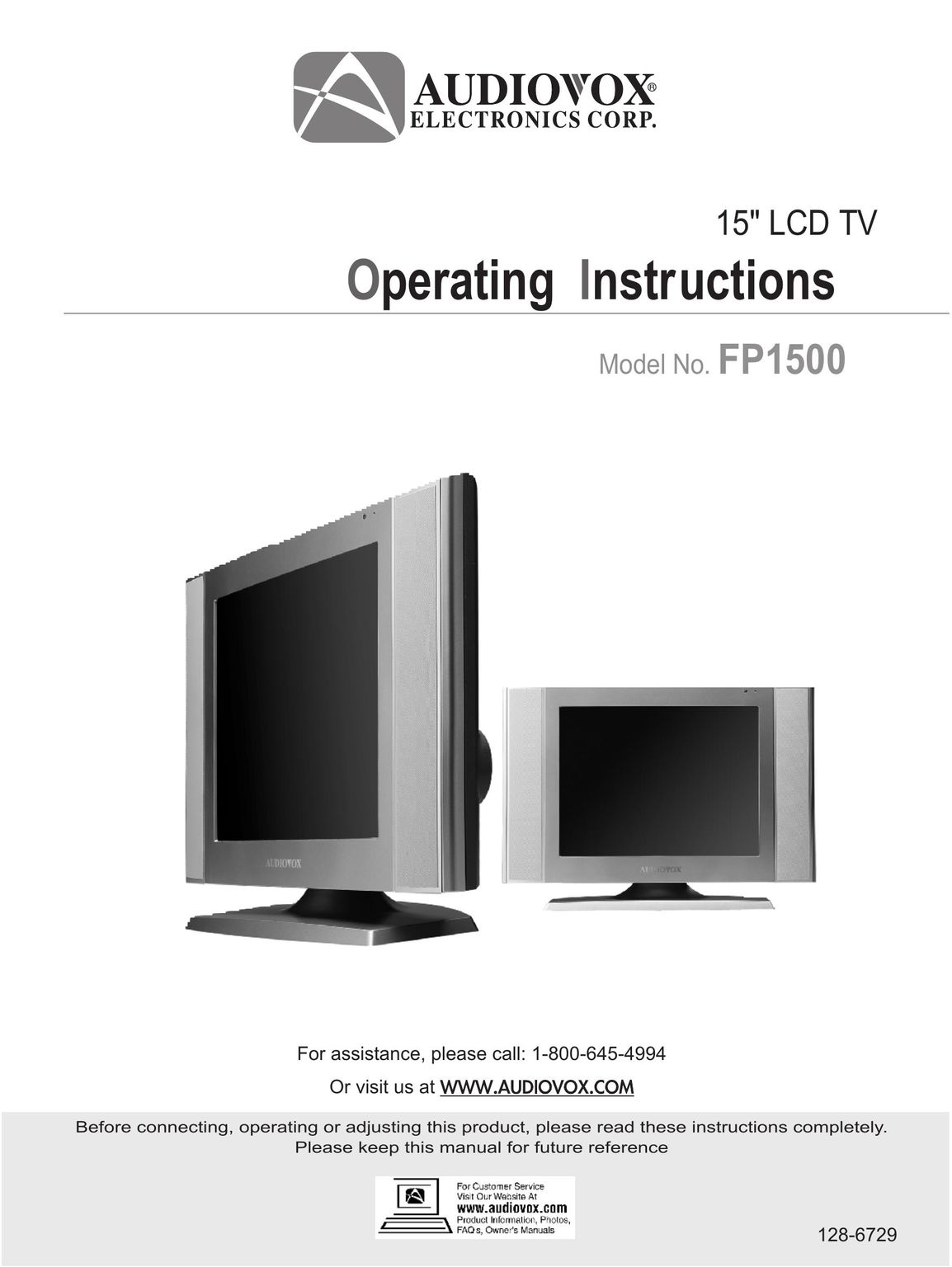 Audiovox FP1500 Flat Panel Television User Manual