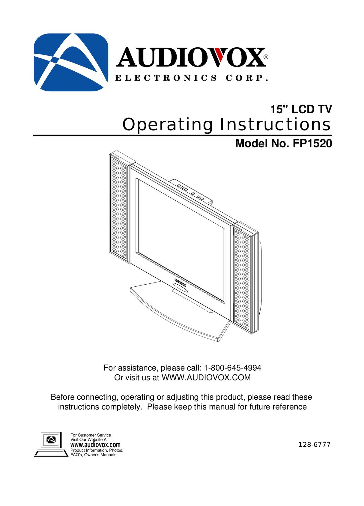Audiovox FP1520 Flat Panel Television User Manual