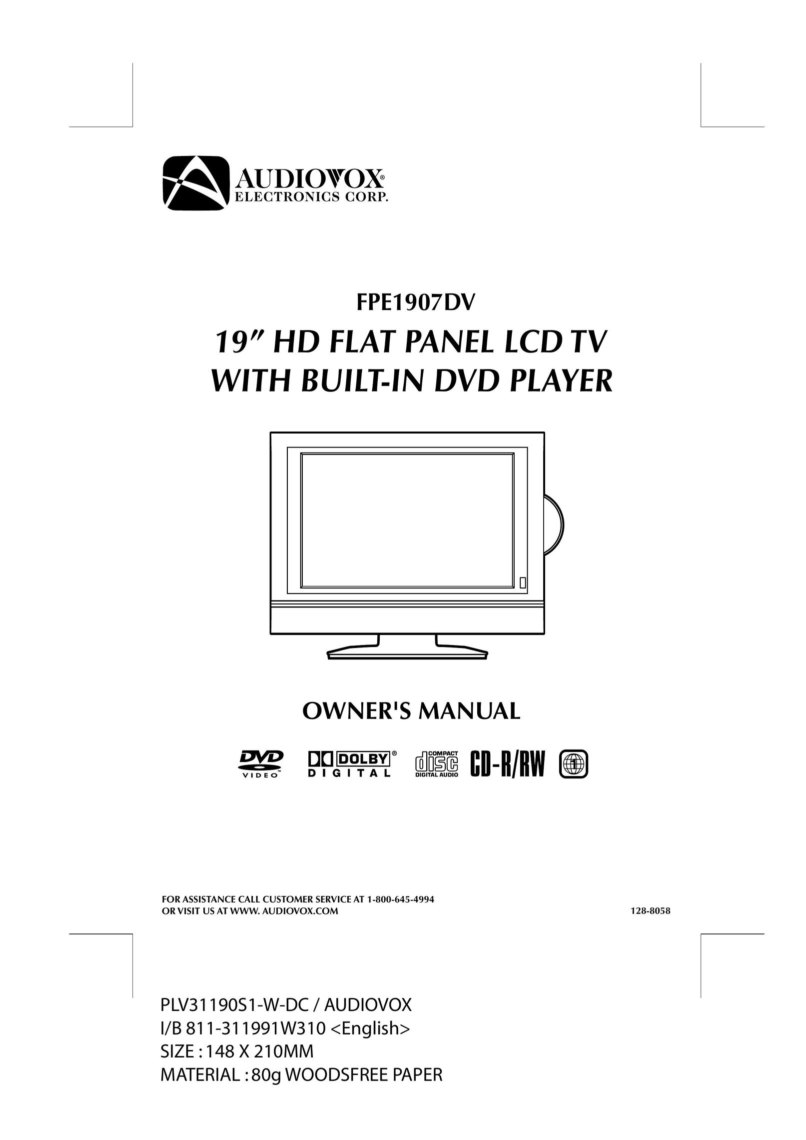 Audiovox FPE1907DV Flat Panel Television User Manual