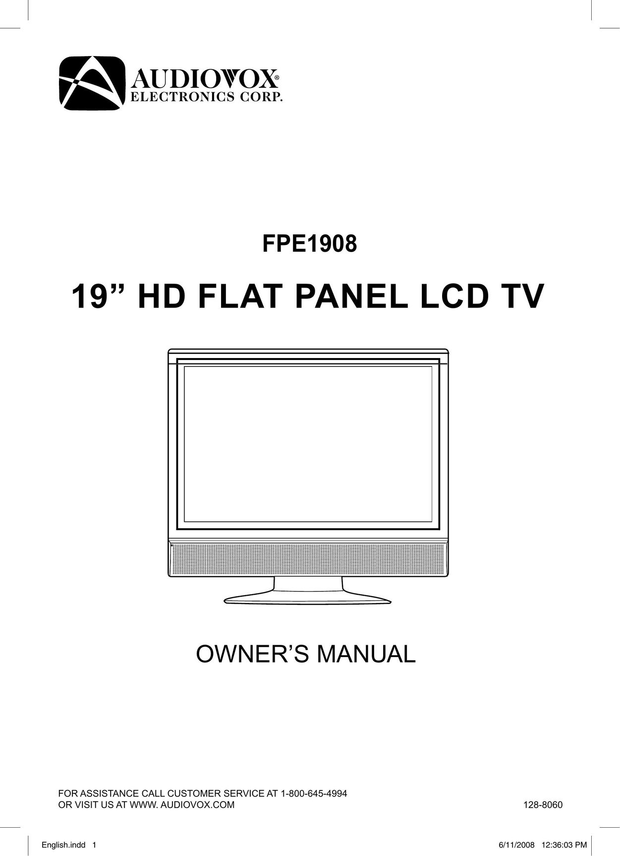 Audiovox FPE1908 Flat Panel Television User Manual
