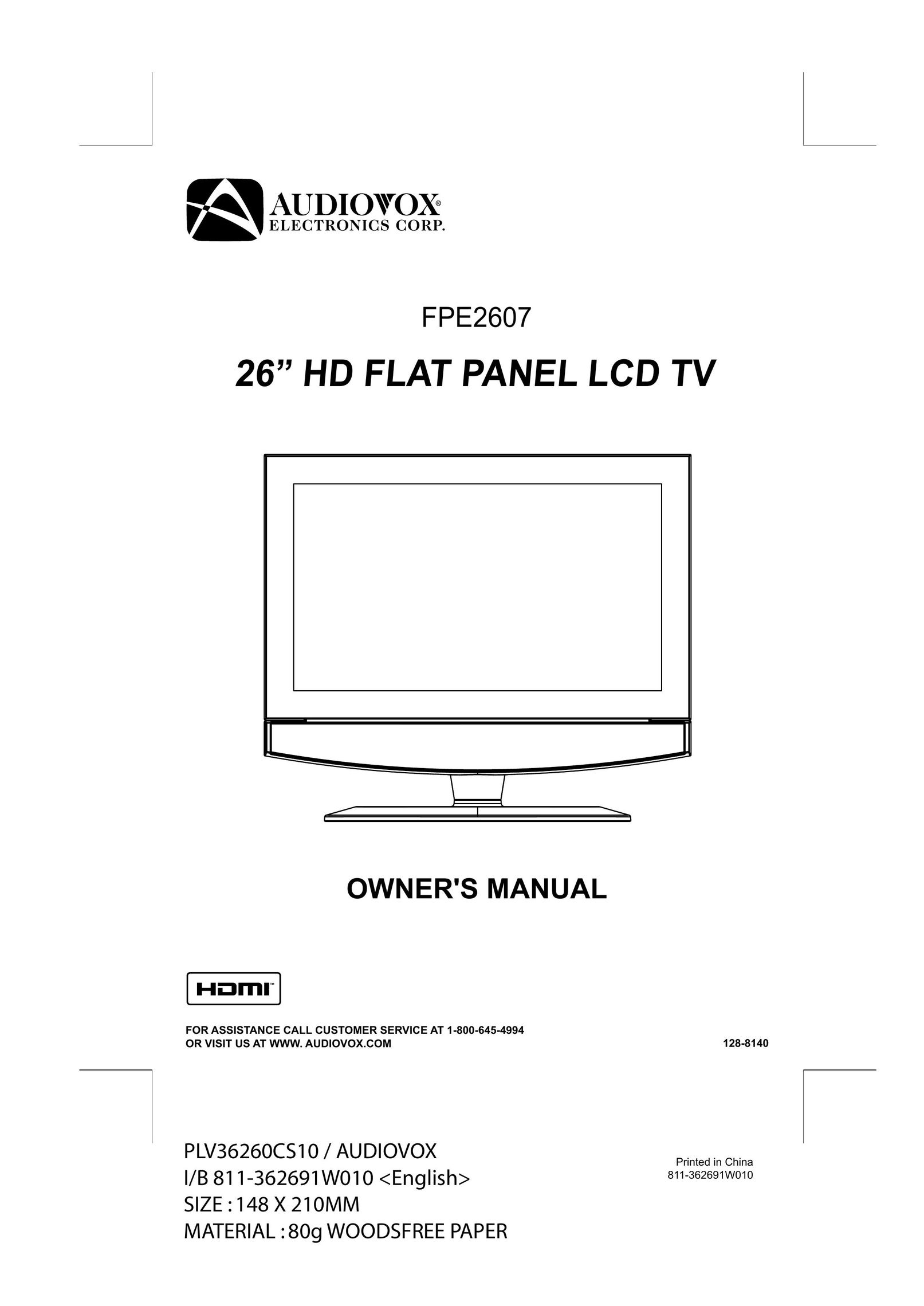 Audiovox FPE2607 Flat Panel Television User Manual