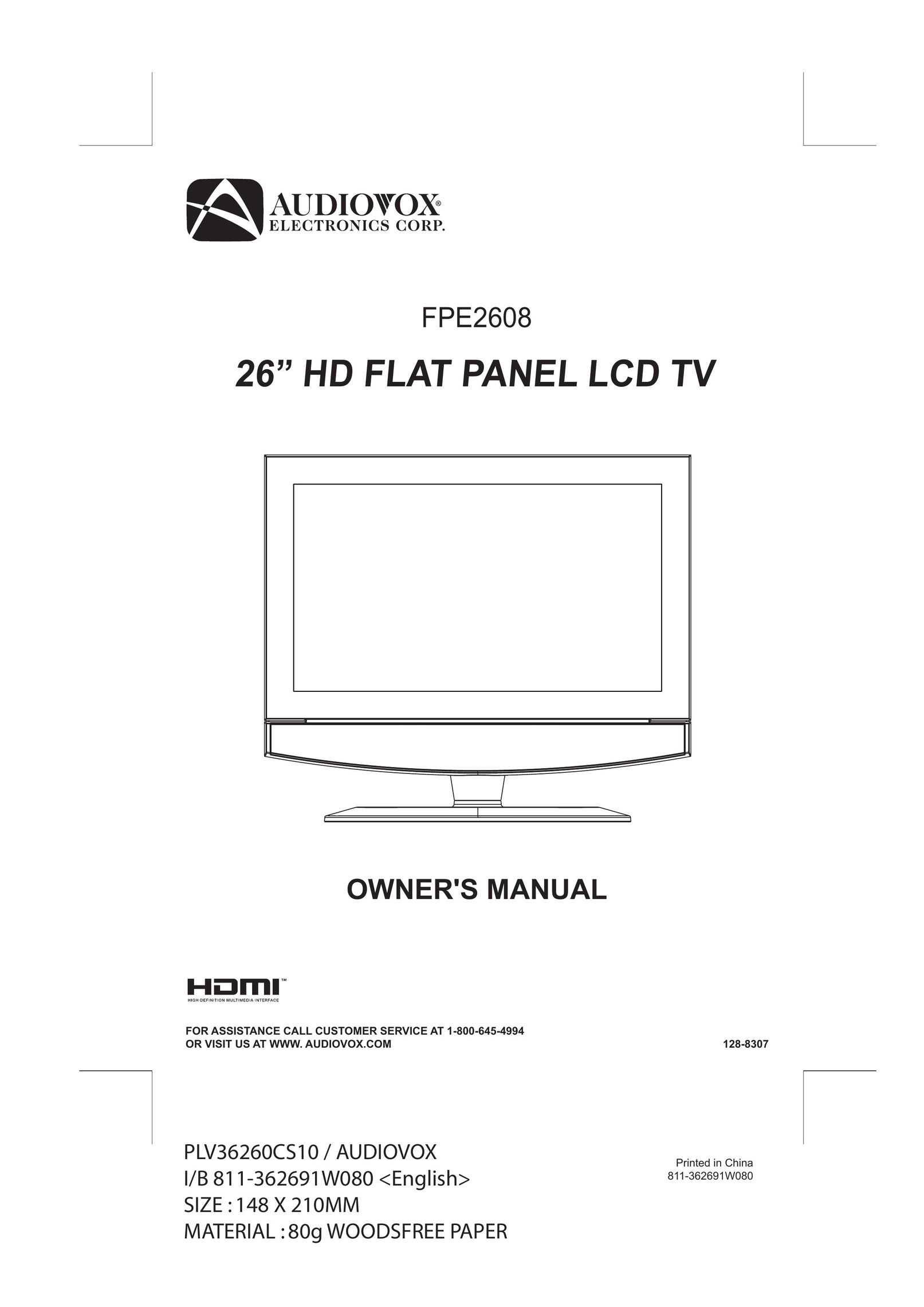 Audiovox FPE2608 Flat Panel Television User Manual