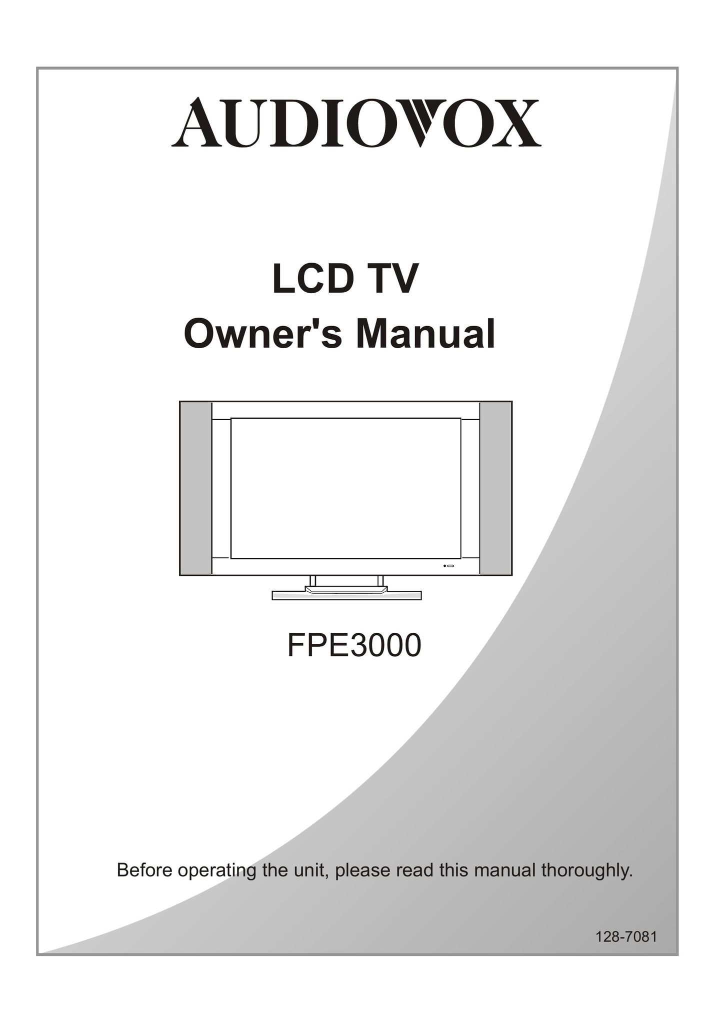 Audiovox FPE3000 Flat Panel Television User Manual