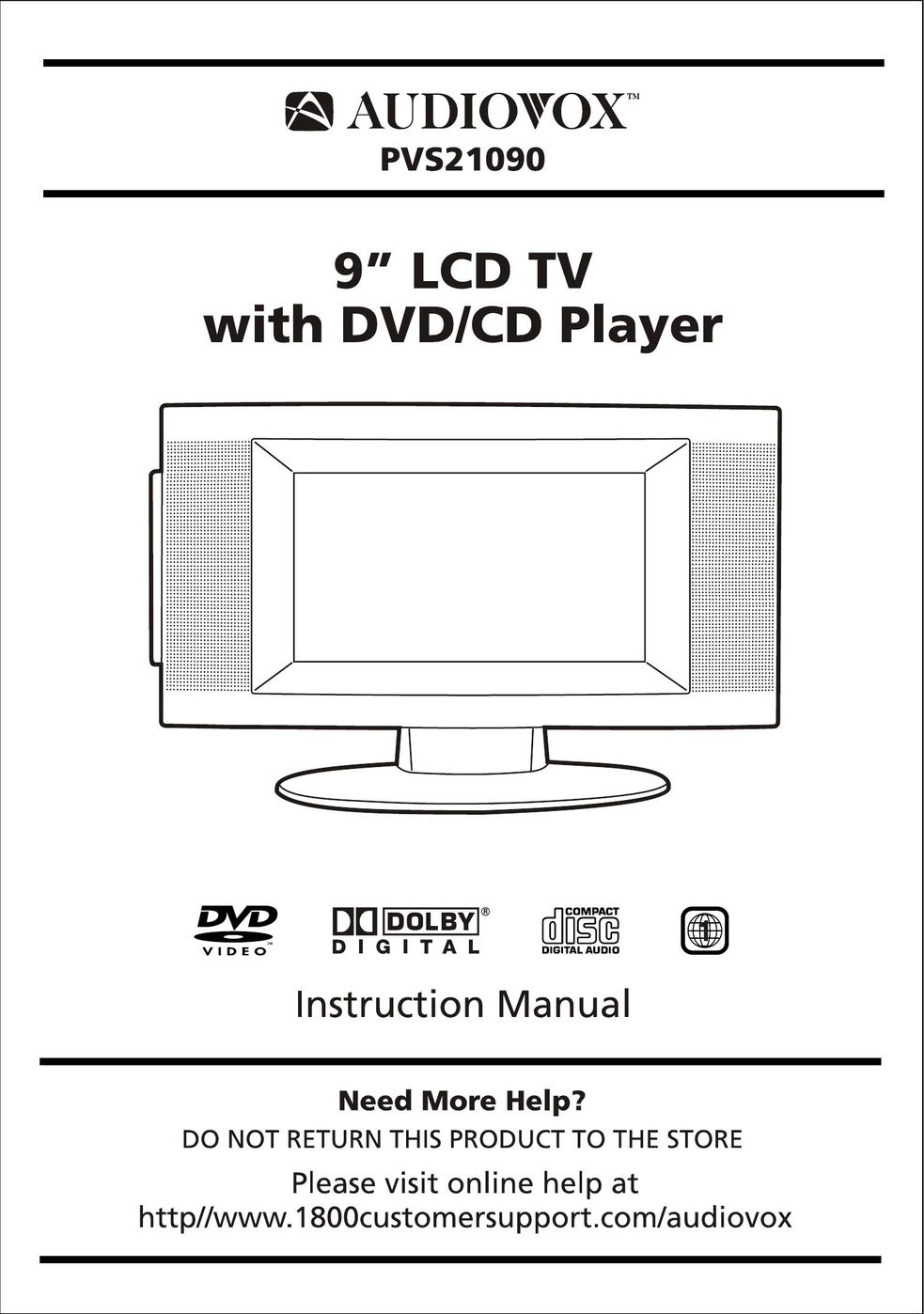 Audiovox PVS21090 Flat Panel Television User Manual