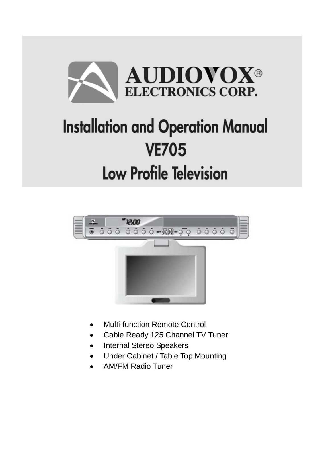 Audiovox VE705 Flat Panel Television User Manual