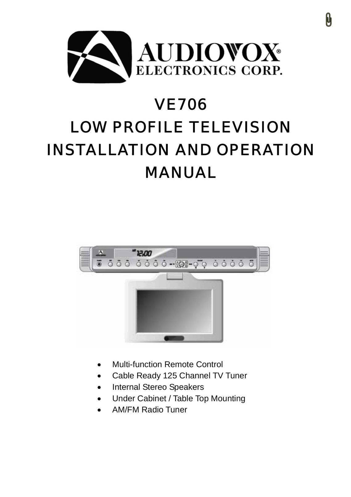 Audiovox VE706 Flat Panel Television User Manual