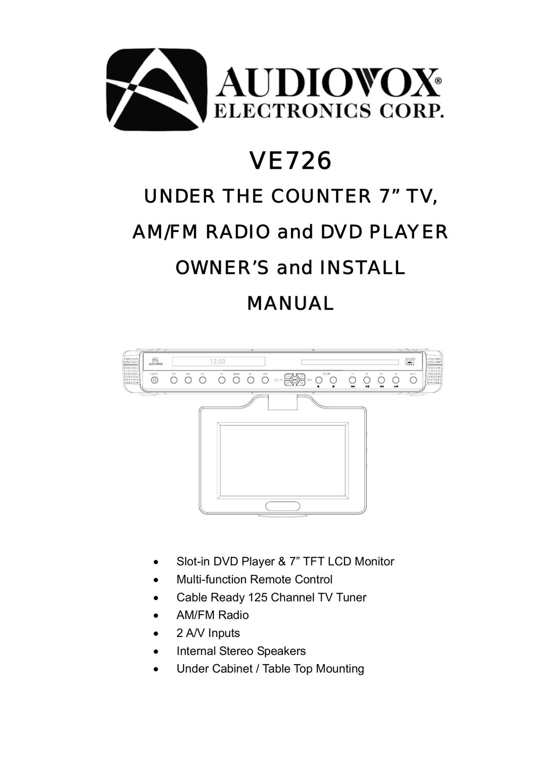 Audiovox VE726 Flat Panel Television User Manual