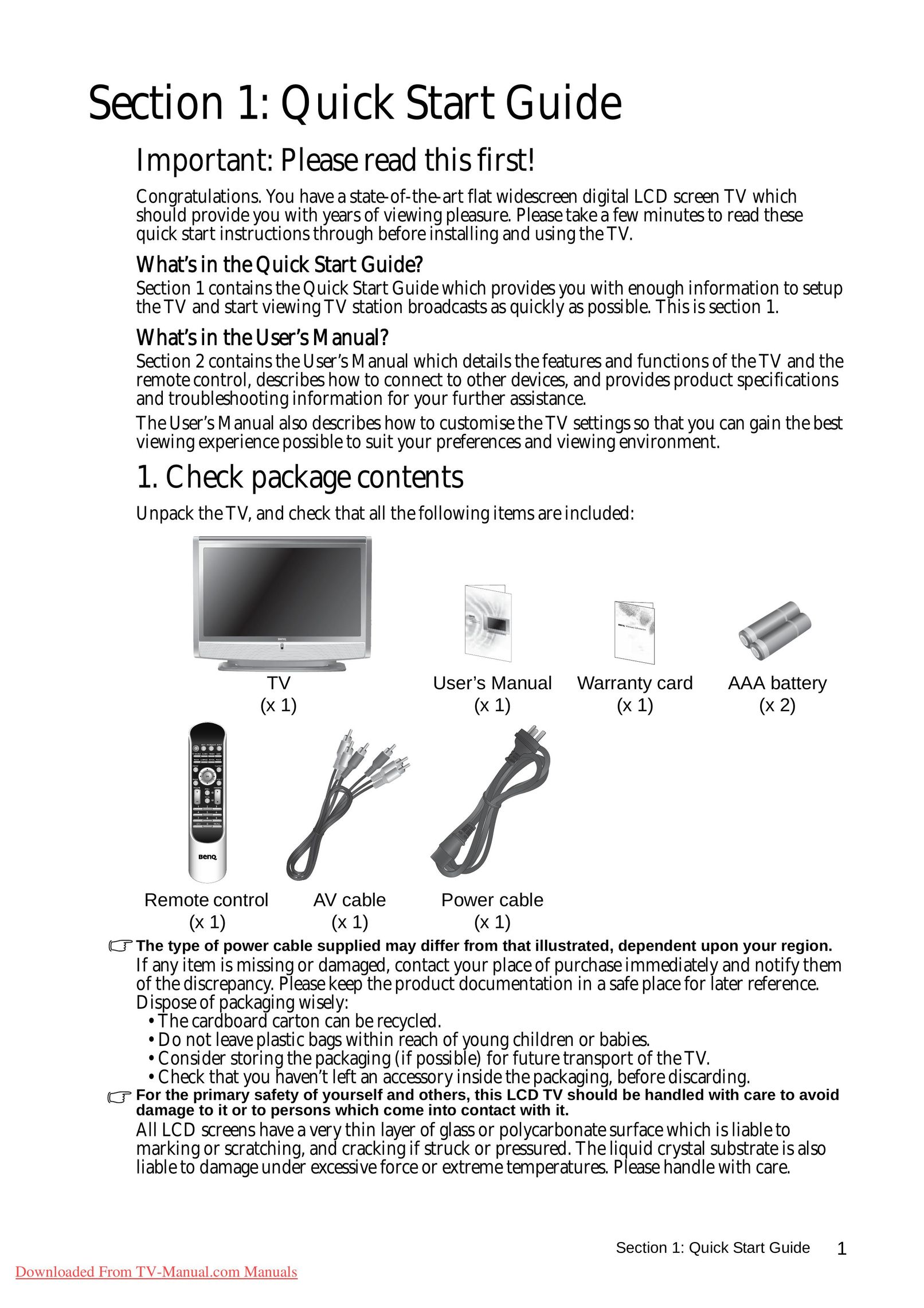 BenQ VA261 Flat Panel Television User Manual
