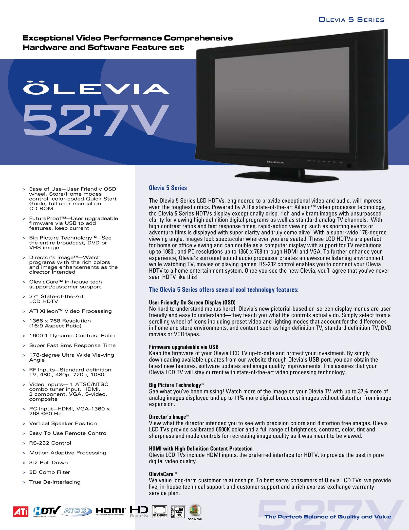Brilliant Label 527V Flat Panel Television User Manual
