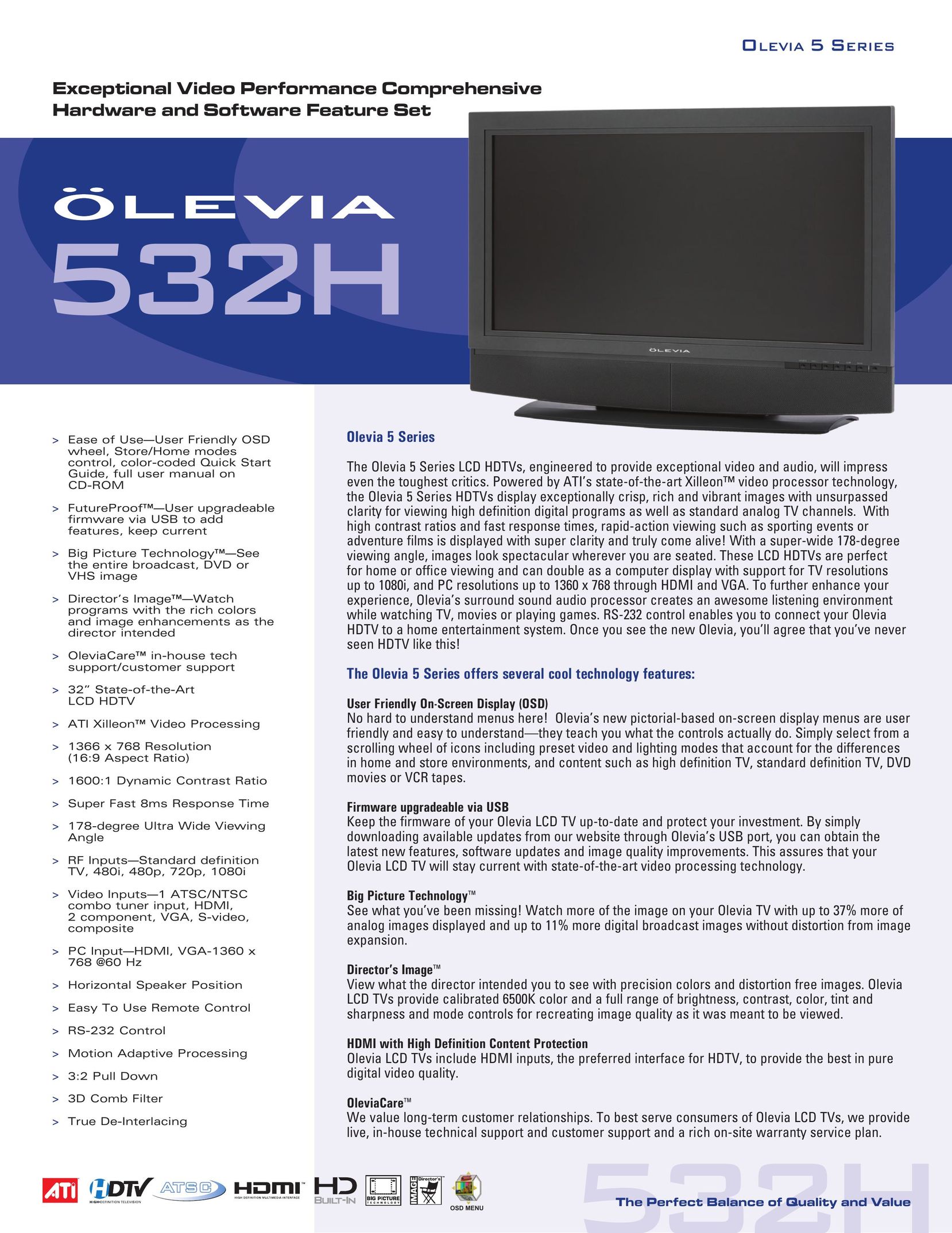 Brilliant Label 532H Flat Panel Television User Manual
