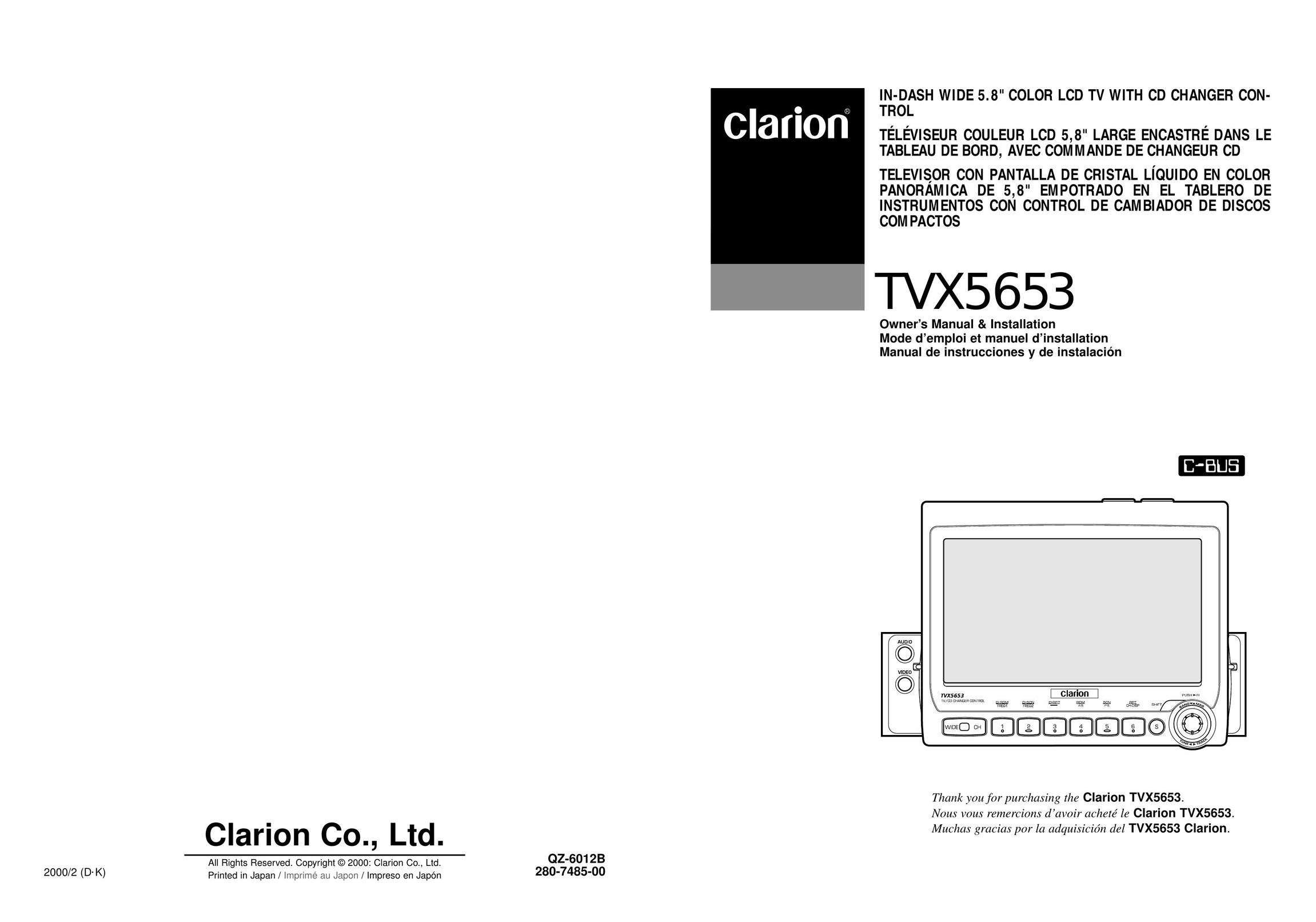 Clarion TVX5653 Flat Panel Television User Manual