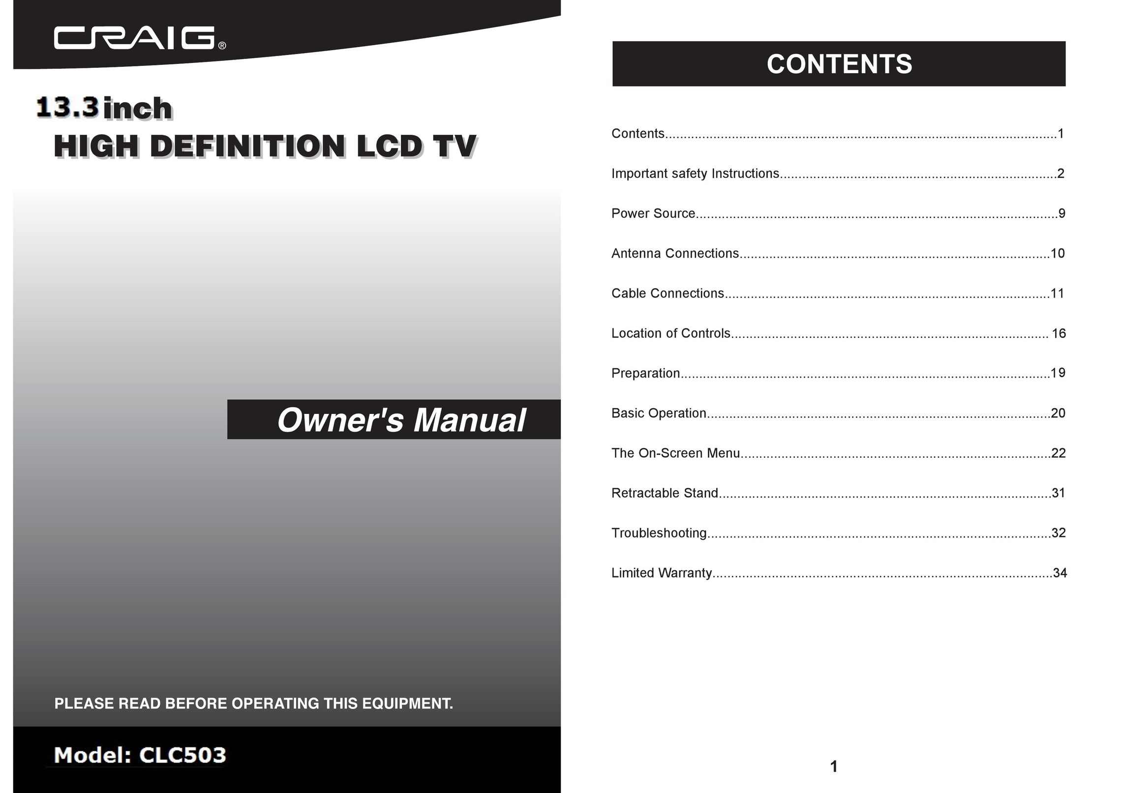 Craig CLC503 Flat Panel Television User Manual