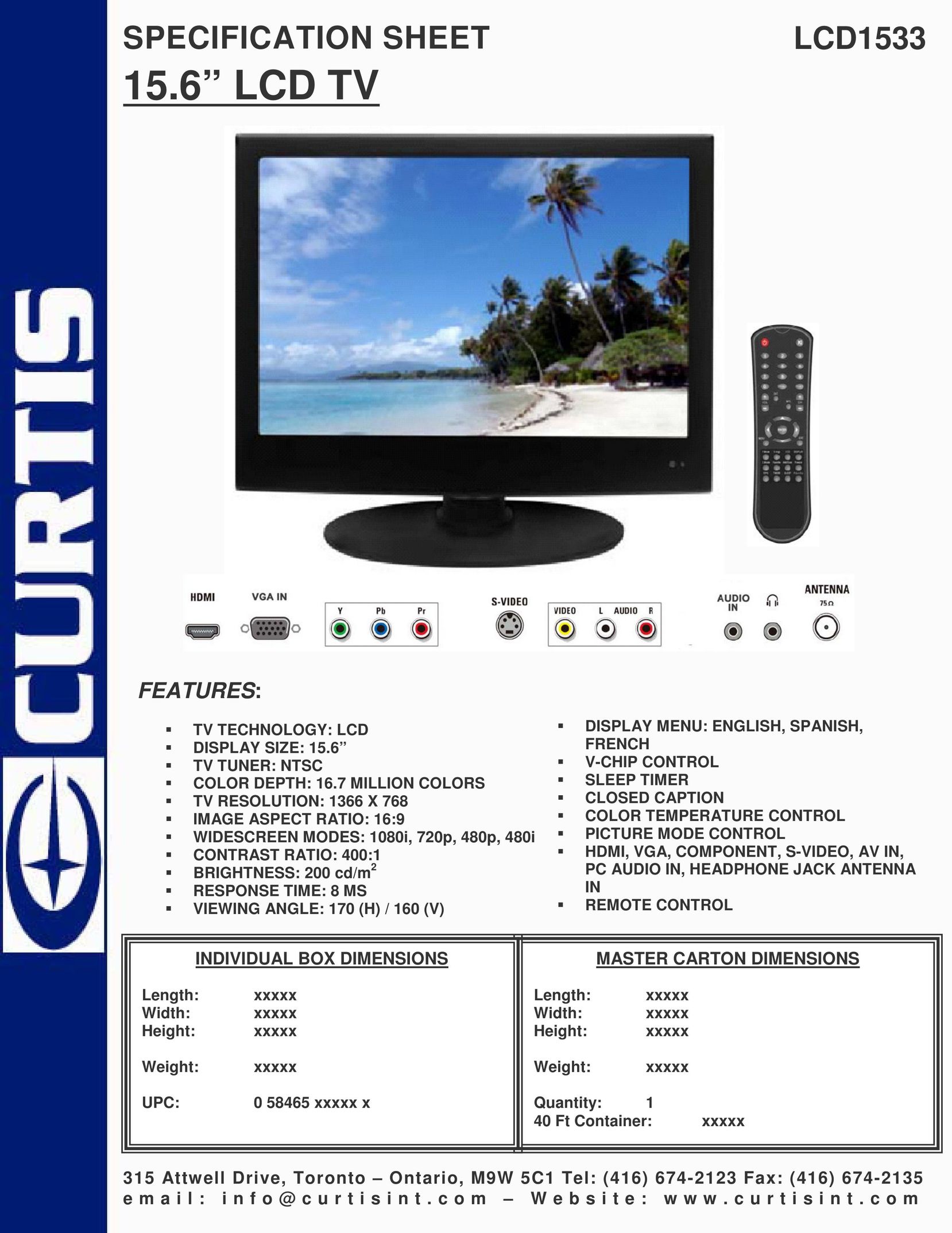 Curtis LCD1533 Flat Panel Television User Manual