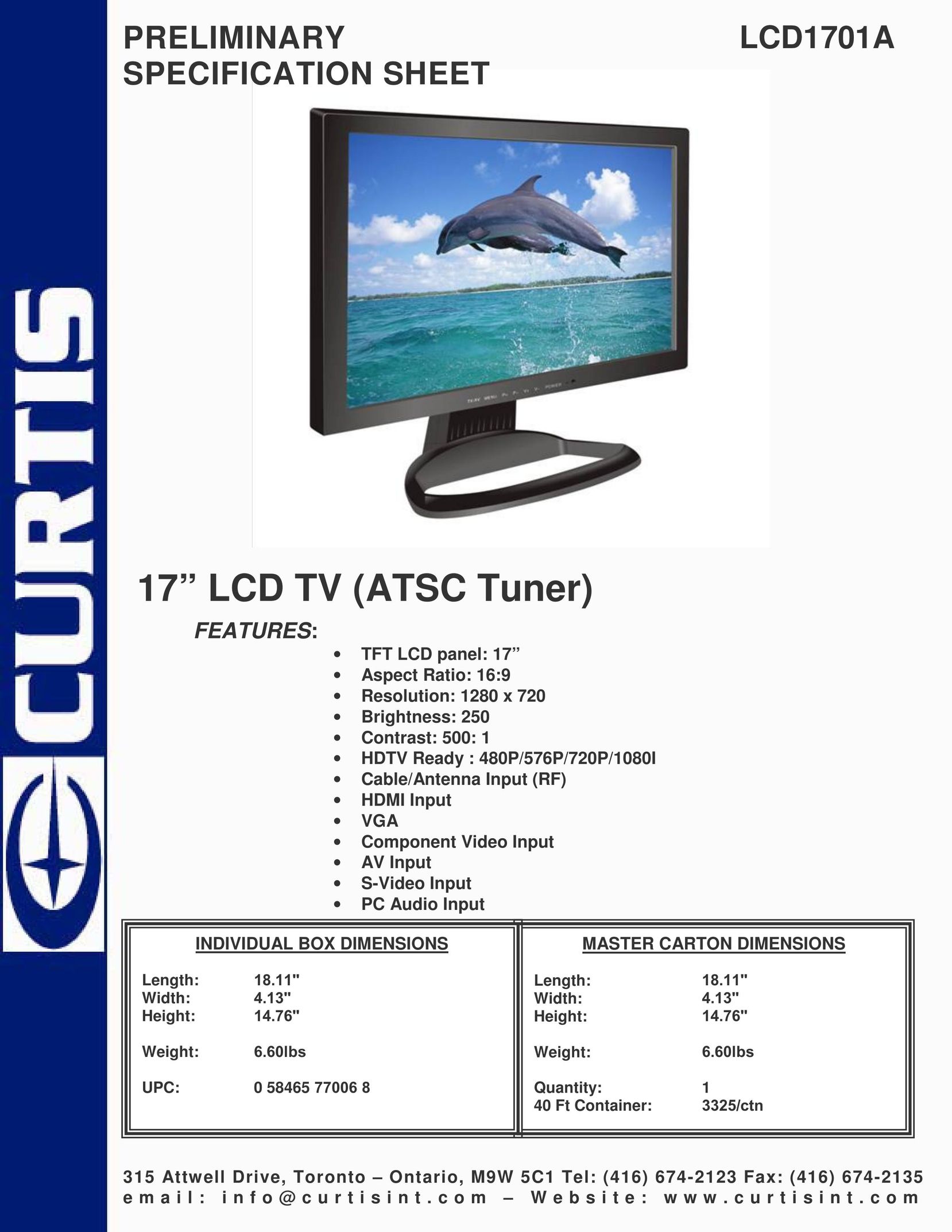 Curtis LCD1701A Flat Panel Television User Manual
