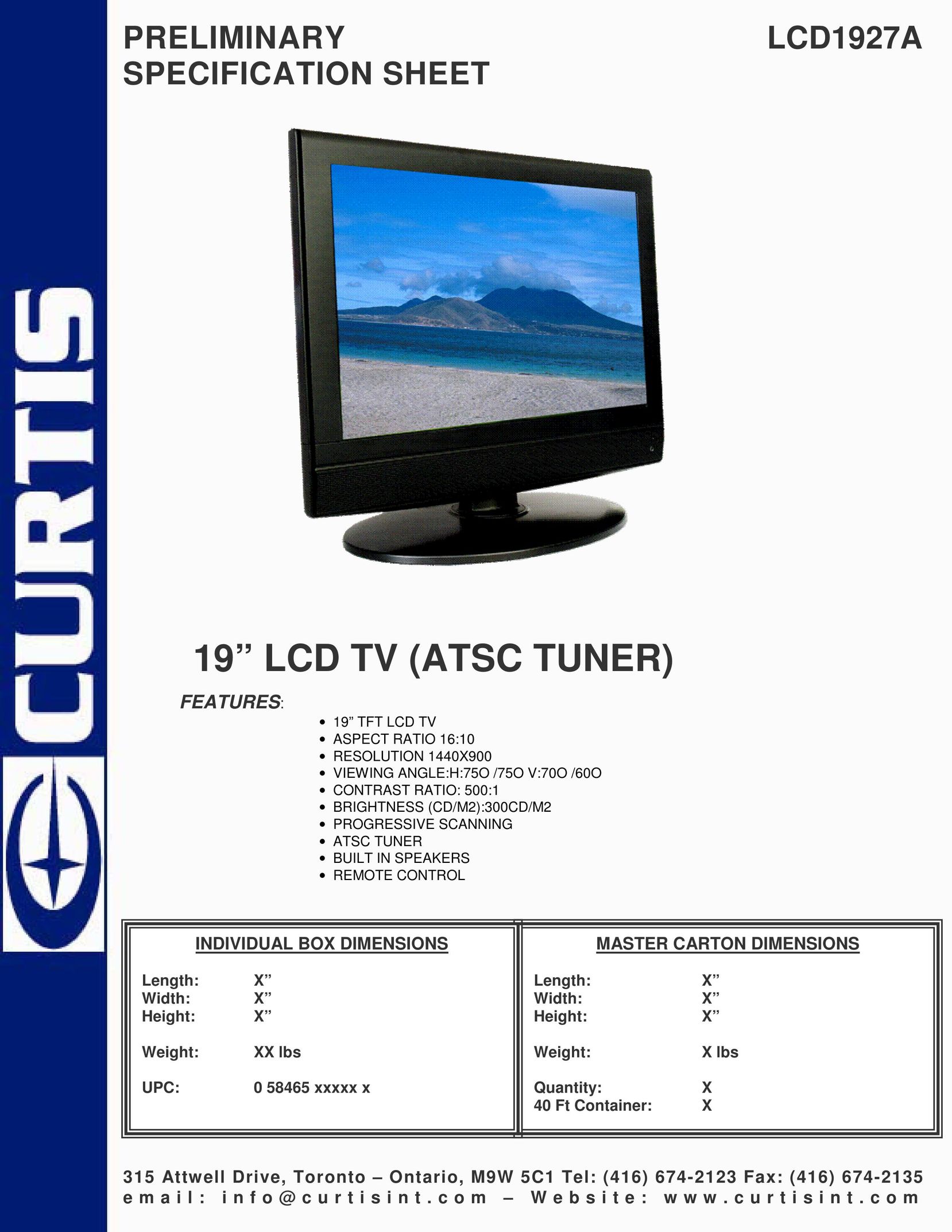 Curtis LCD1927A Flat Panel Television User Manual