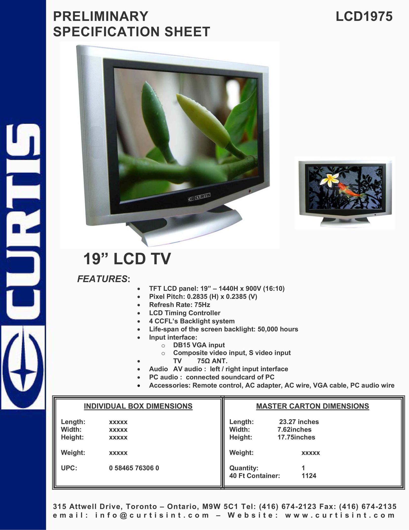 Curtis LCD1975 Flat Panel Television User Manual