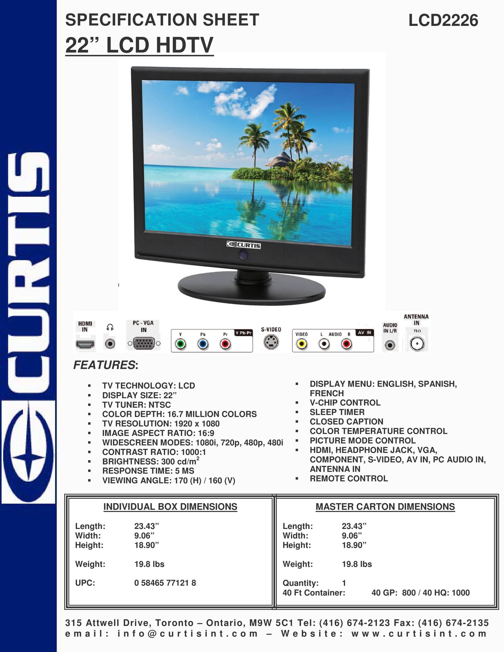 Curtis LCD2226 Flat Panel Television User Manual