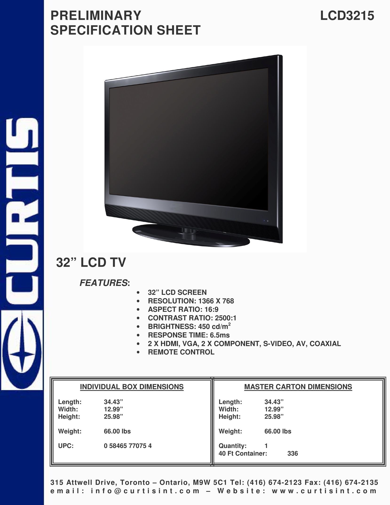 Curtis LCD3215 Flat Panel Television User Manual