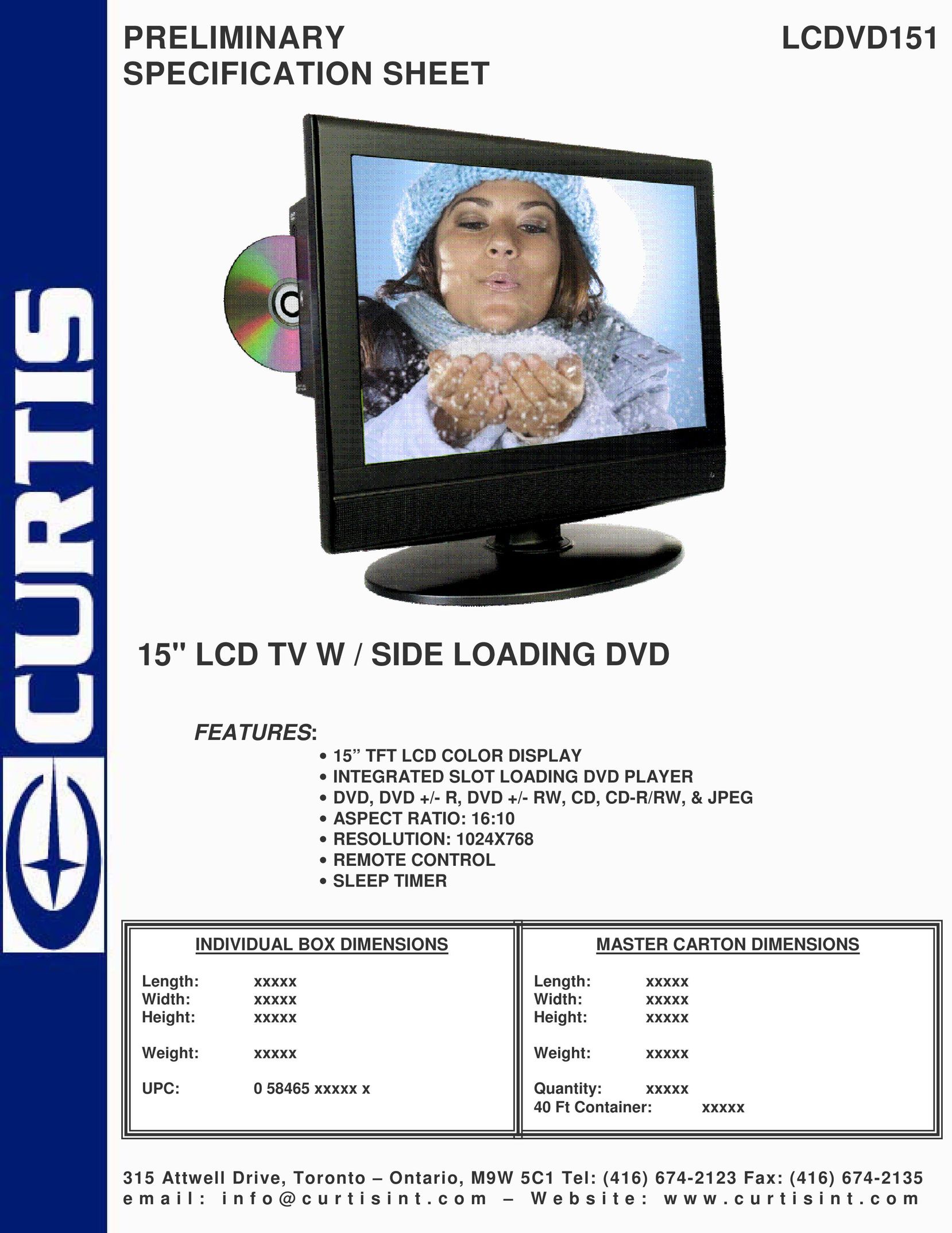 Curtis LCDVD151 Flat Panel Television User Manual