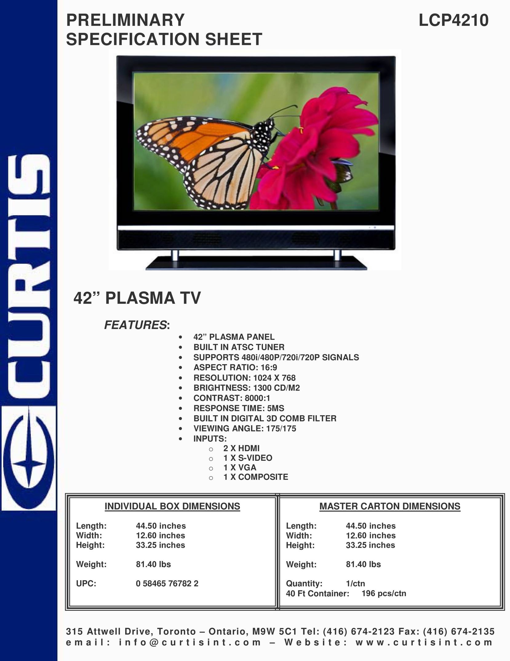 Curtis LCP4210 Flat Panel Television User Manual