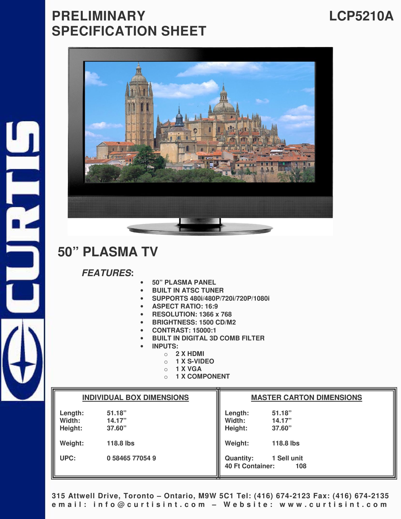 Curtis LCP5210A Flat Panel Television User Manual