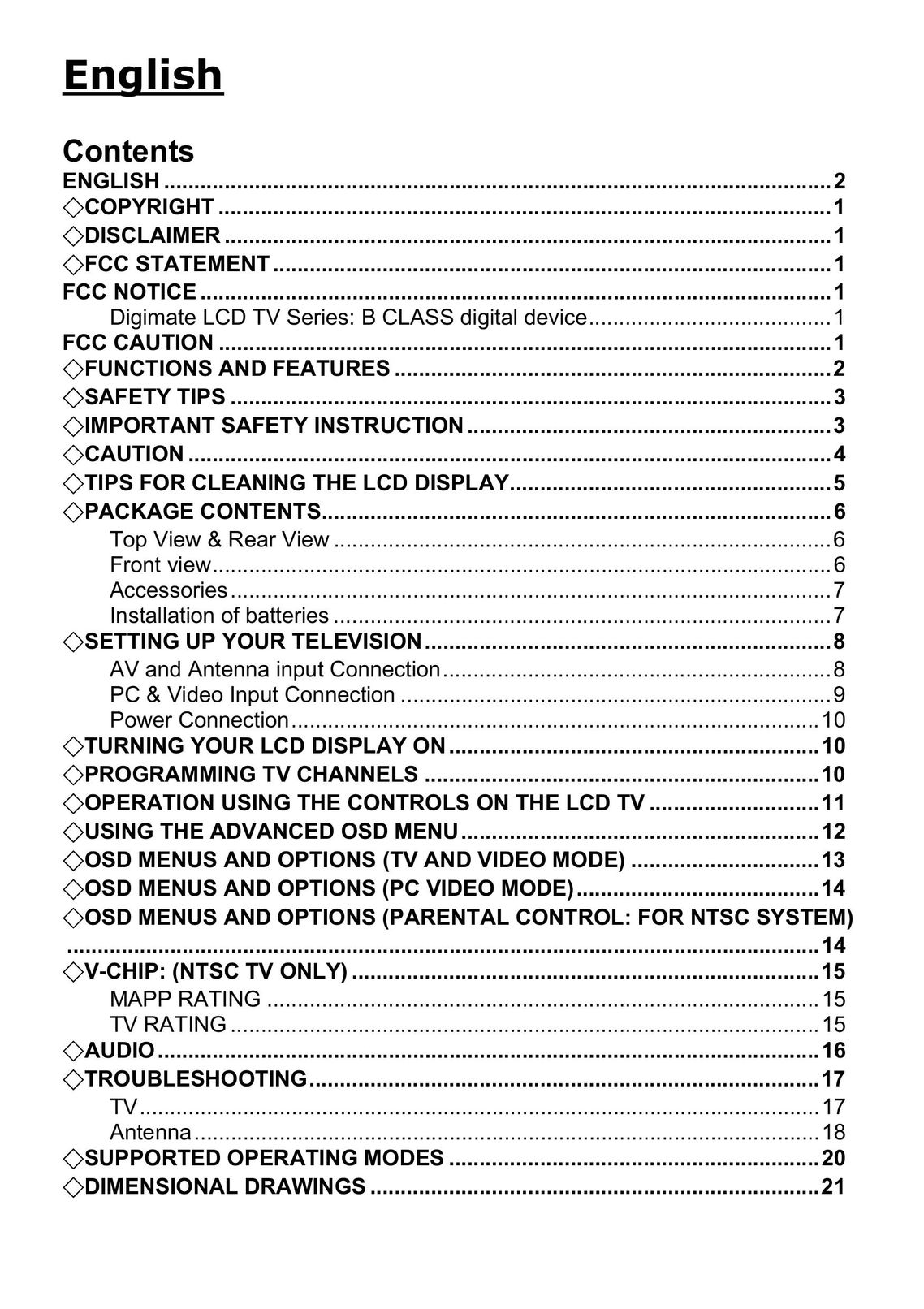 Digimate LTV-2007 Flat Panel Television User Manual