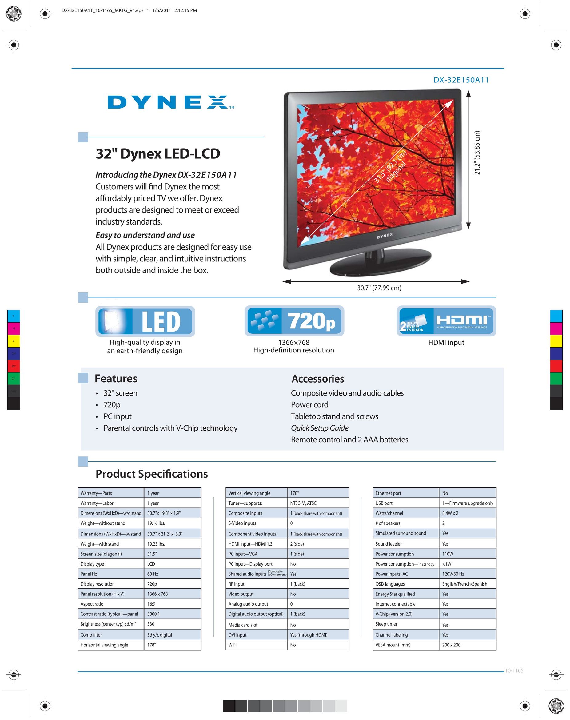 Dynex DX-32E150A11 Flat Panel Television User Manual