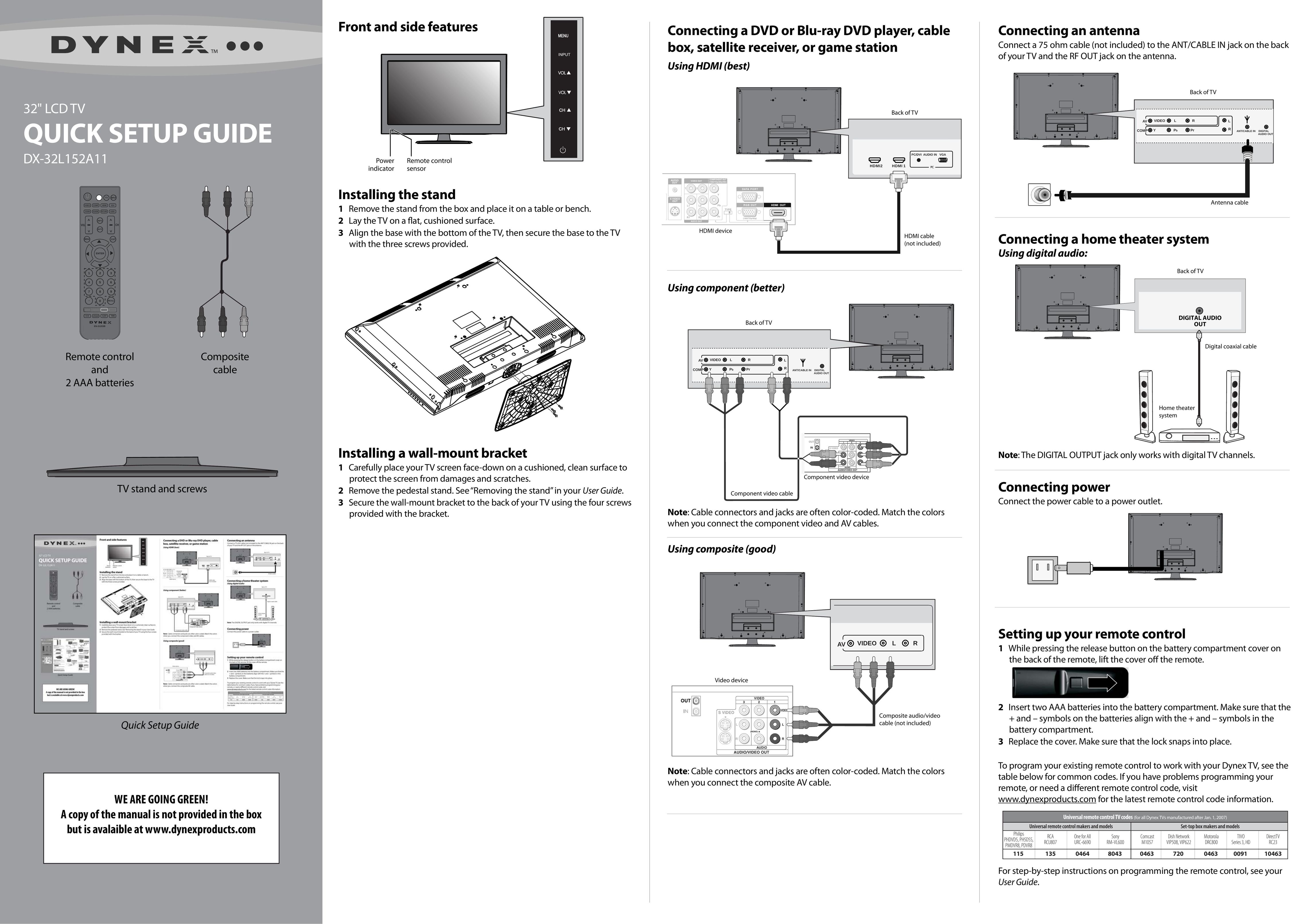 Dynex DX-32L152A11 Flat Panel Television User Manual