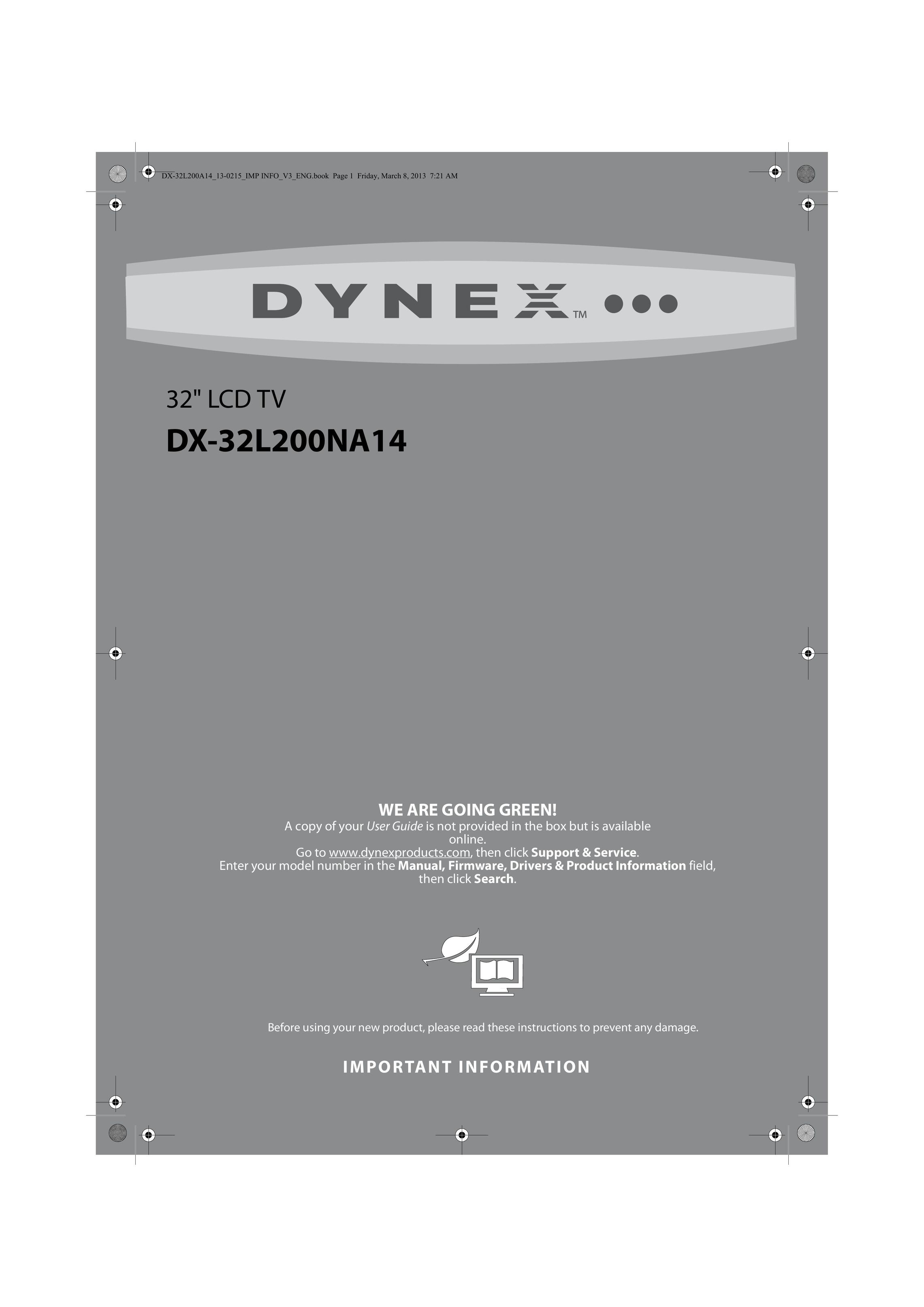 Dynex DX-32L200NA14 Flat Panel Television User Manual