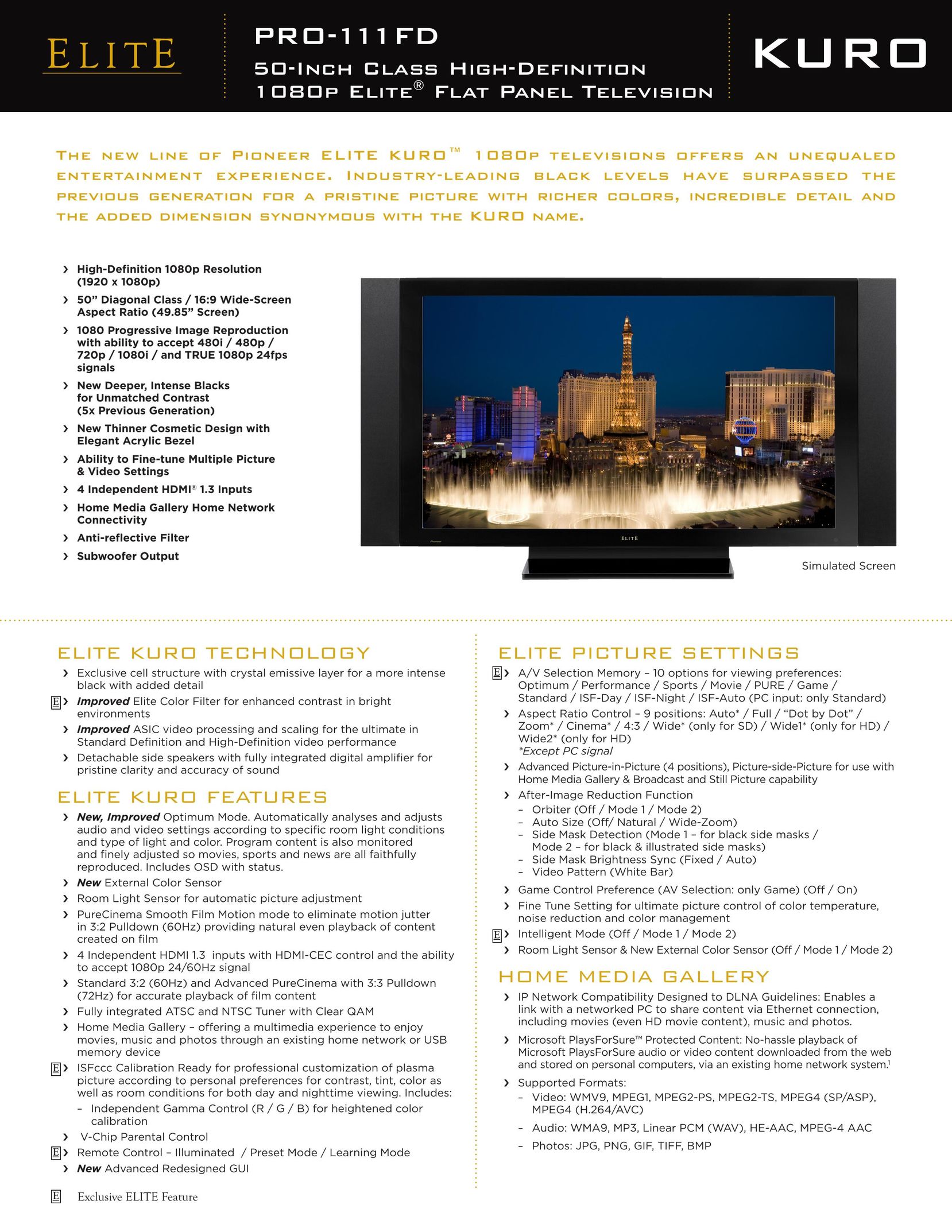 Elite PRO-111FD Flat Panel Television User Manual