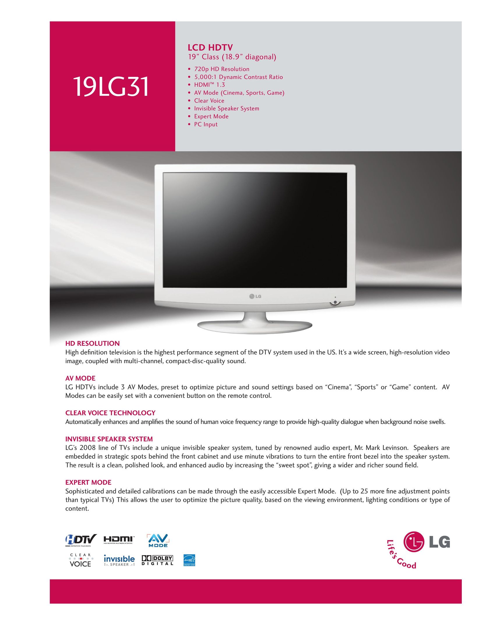 Goldstar 19LG31 Flat Panel Television User Manual