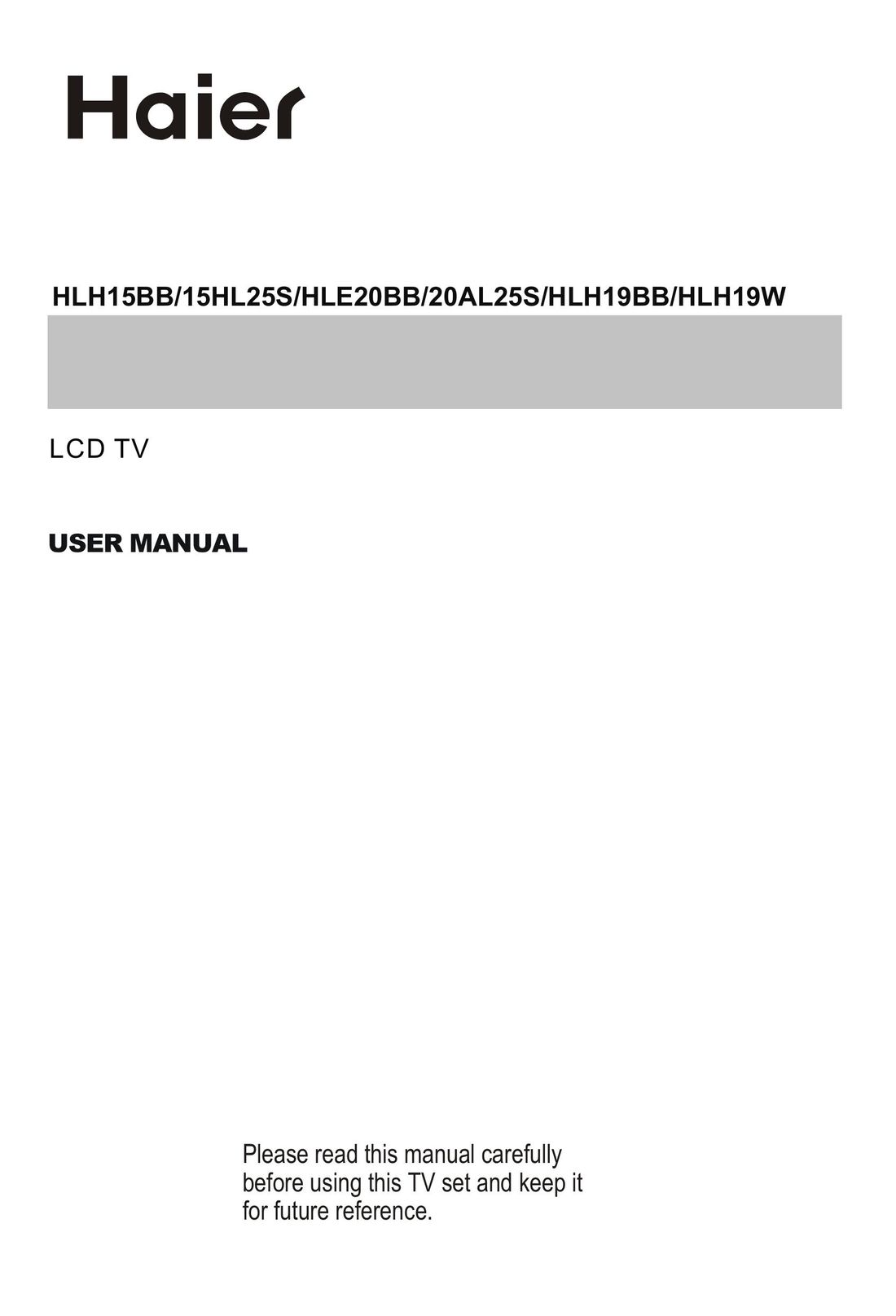 Haier 15HL25S Flat Panel Television User Manual