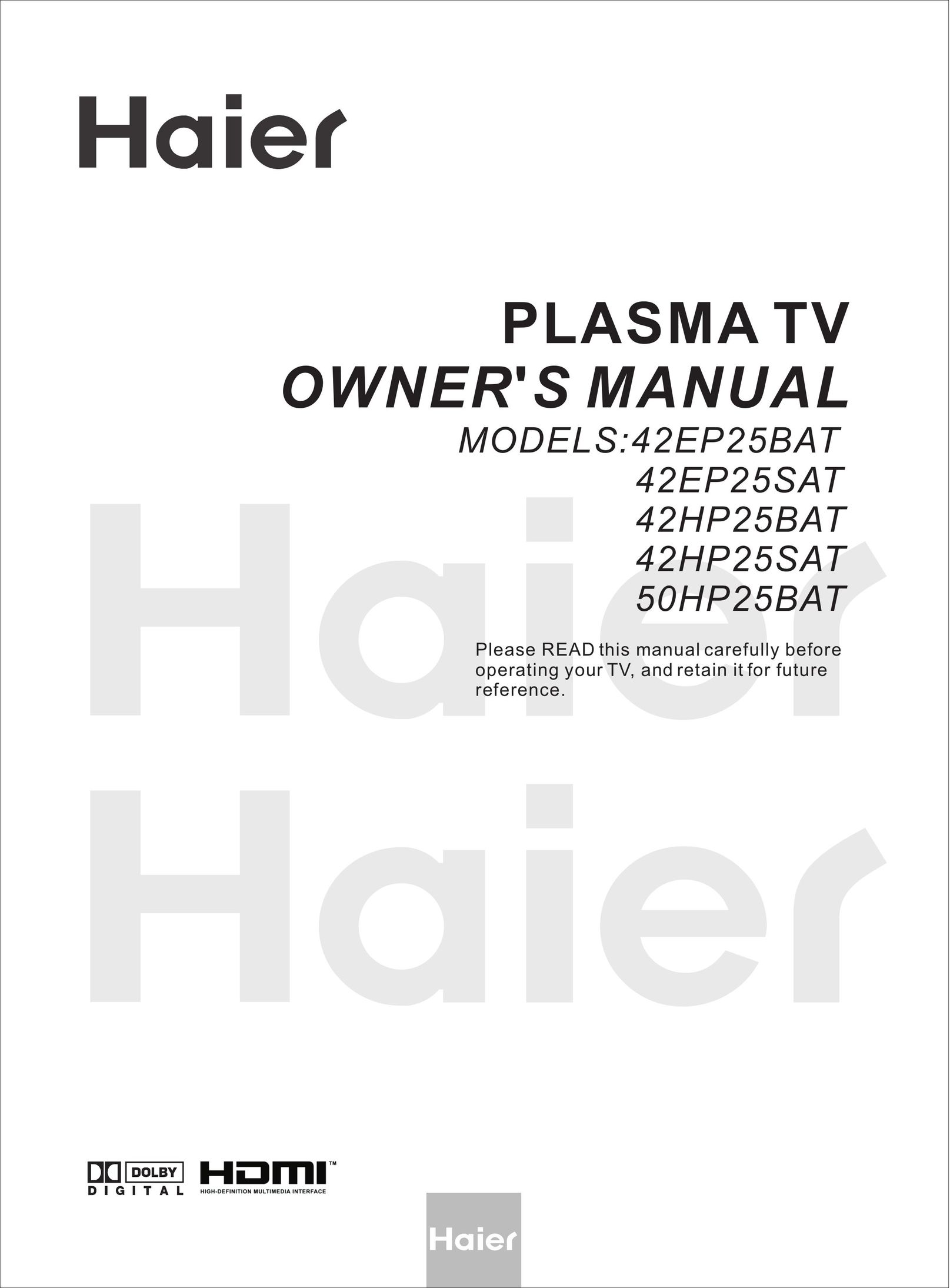 Haier 50HP25BAT Flat Panel Television User Manual