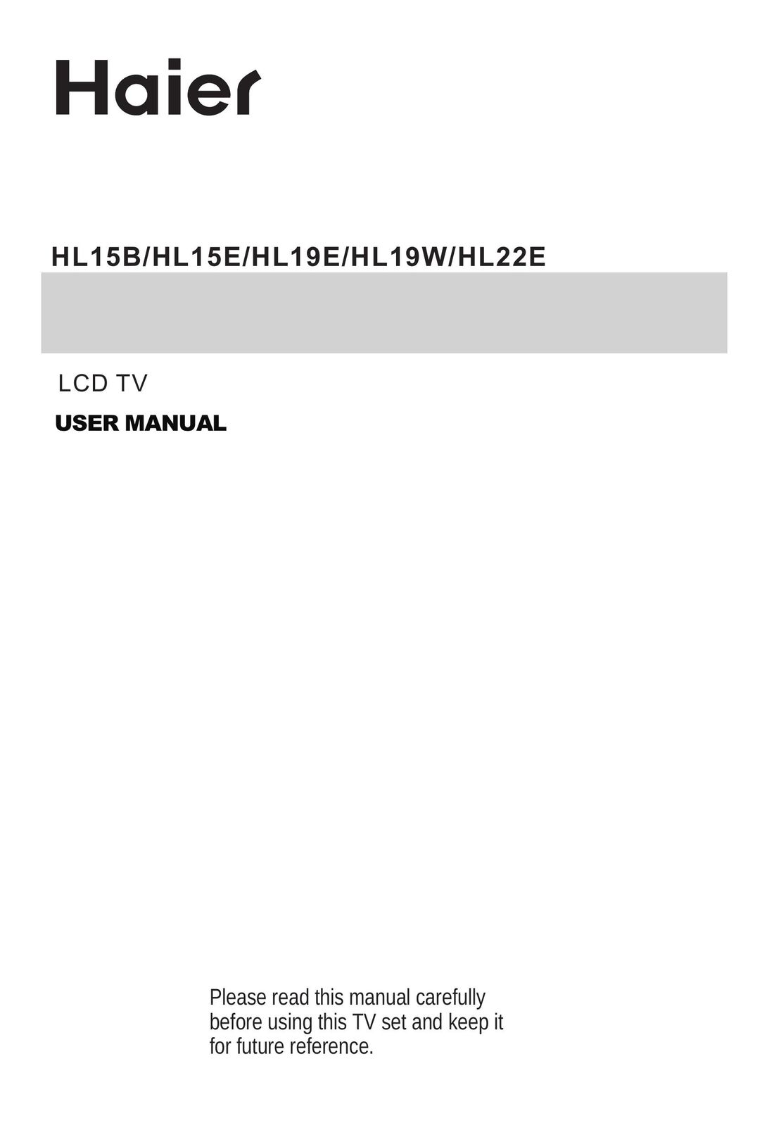 Haier HL19W Flat Panel Television User Manual