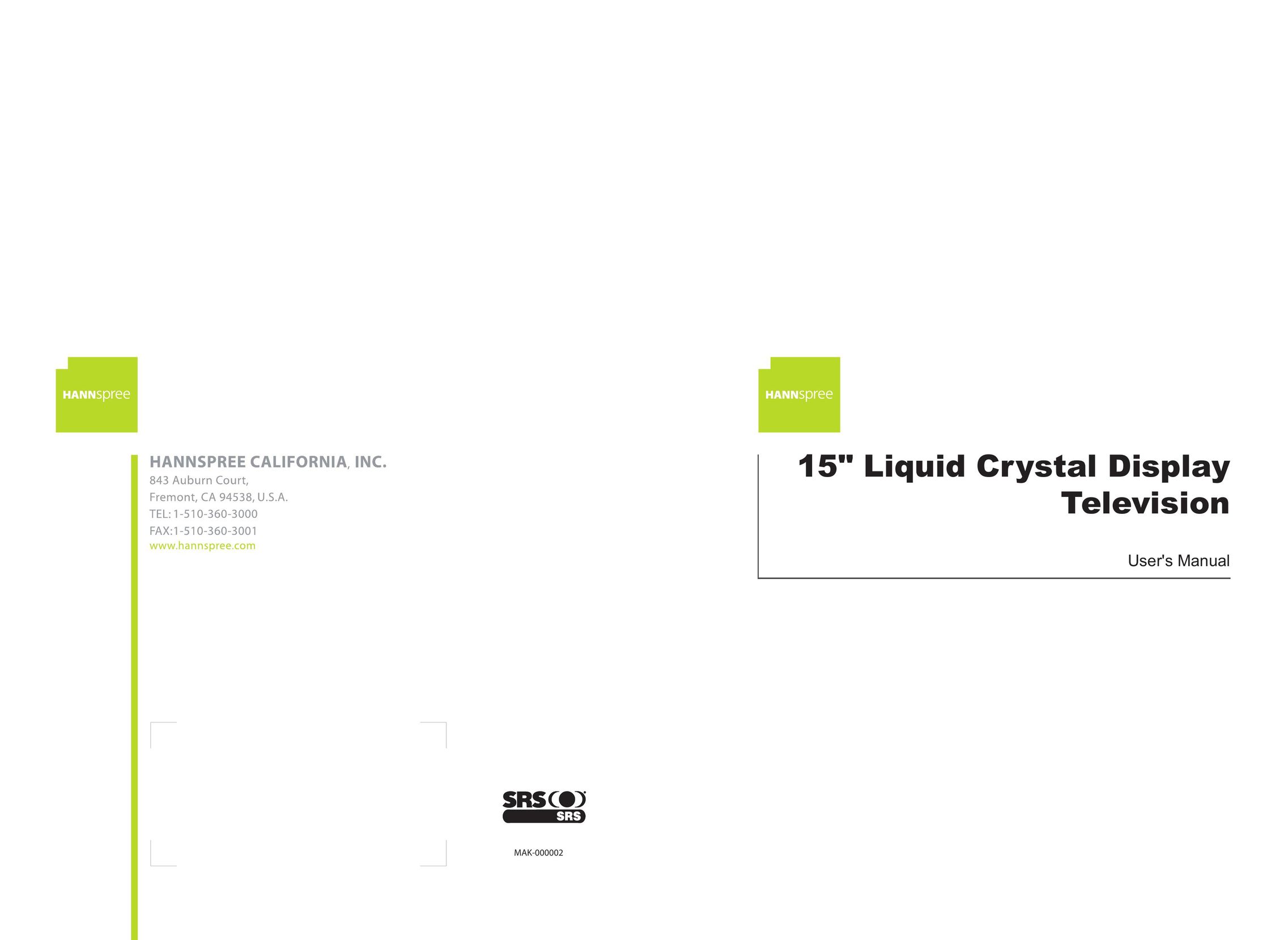 HANNspree 15" Liquid Crystal Display Television Flat Panel Television User Manual