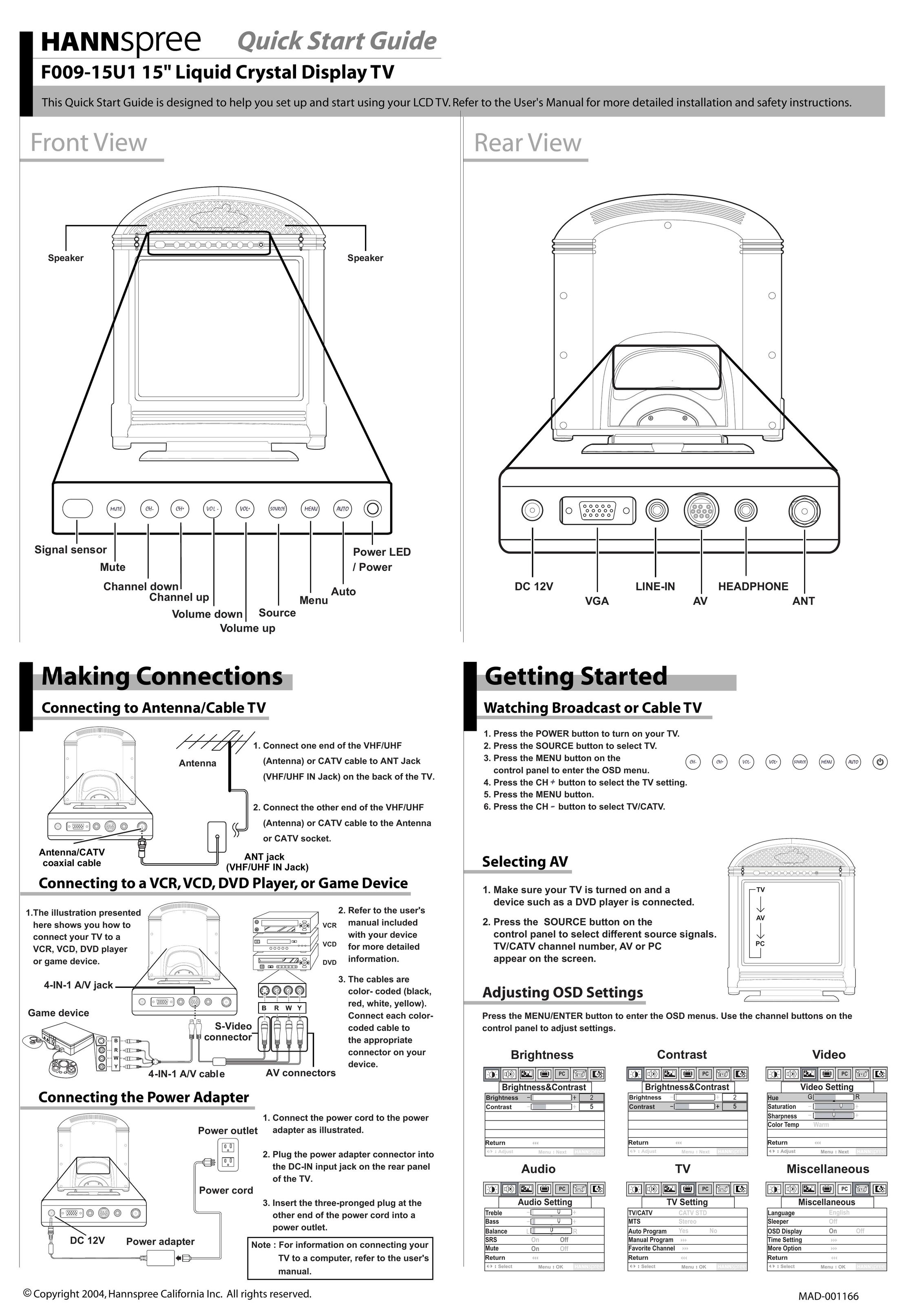 HANNspree F009-15U1 Flat Panel Television User Manual
