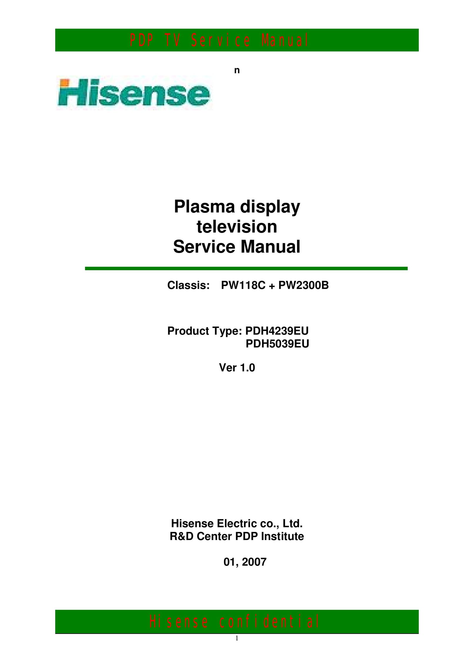 Hisense PDH5039EU Flat Panel Television User Manual