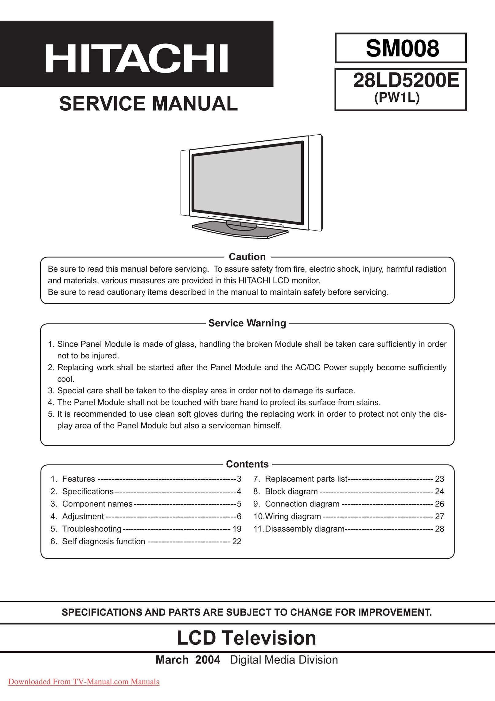 Hitachi 28LD5200E Flat Panel Television User Manual