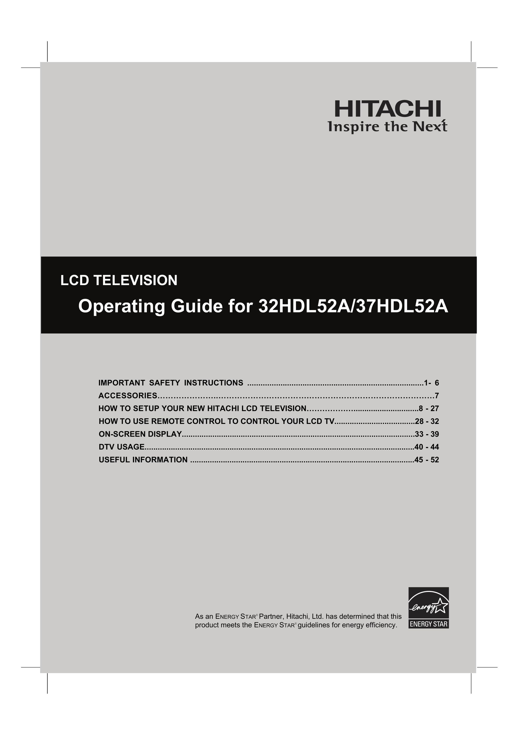 Hitachi 32HDL52A Flat Panel Television User Manual
