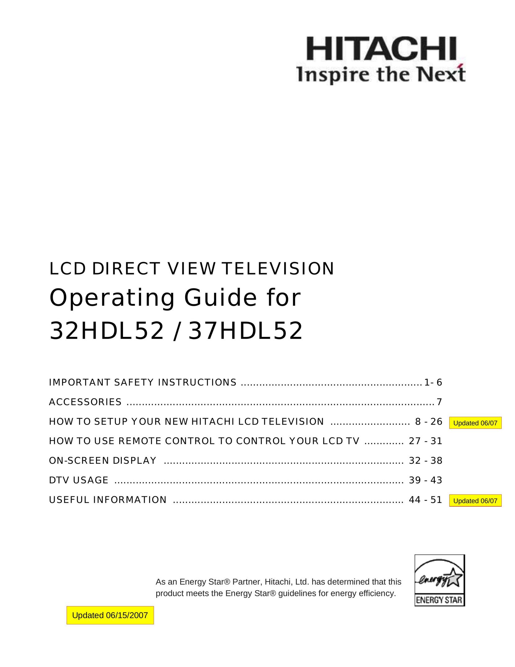 Hitachi 35HDL52 Flat Panel Television User Manual