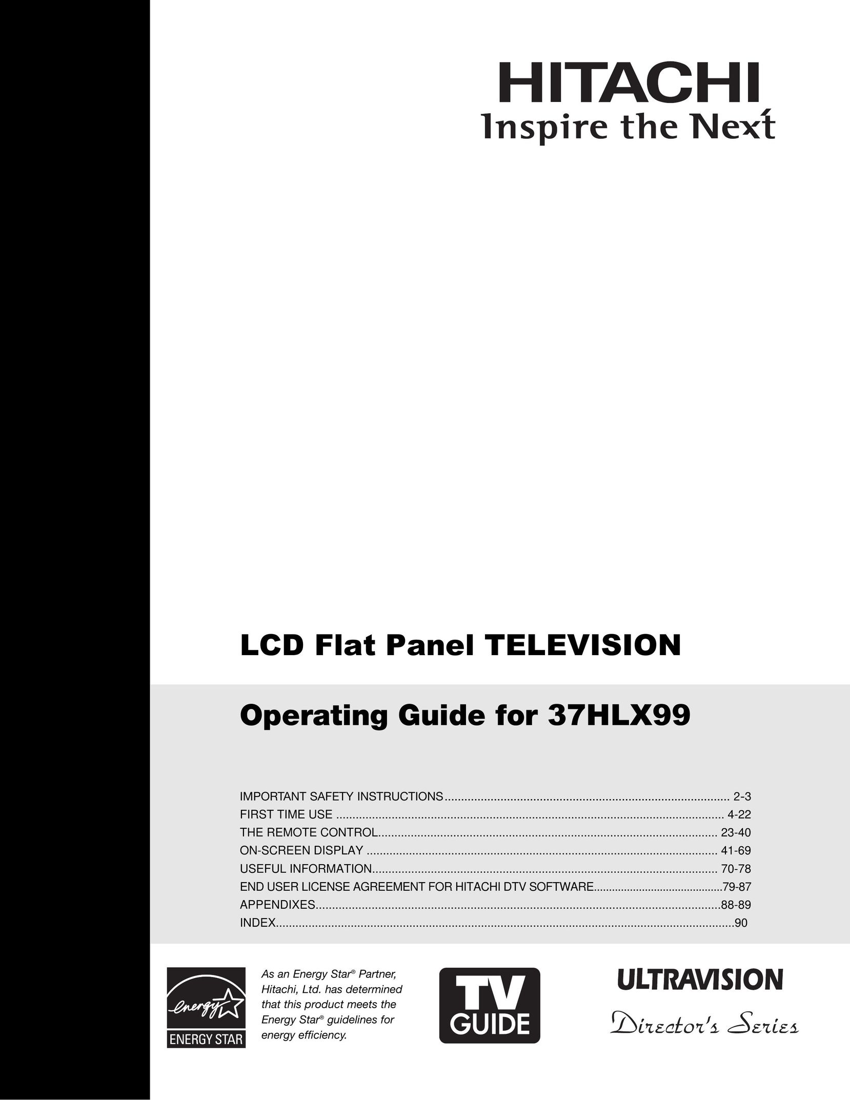 Hitachi 37HLX99 Flat Panel Television User Manual
