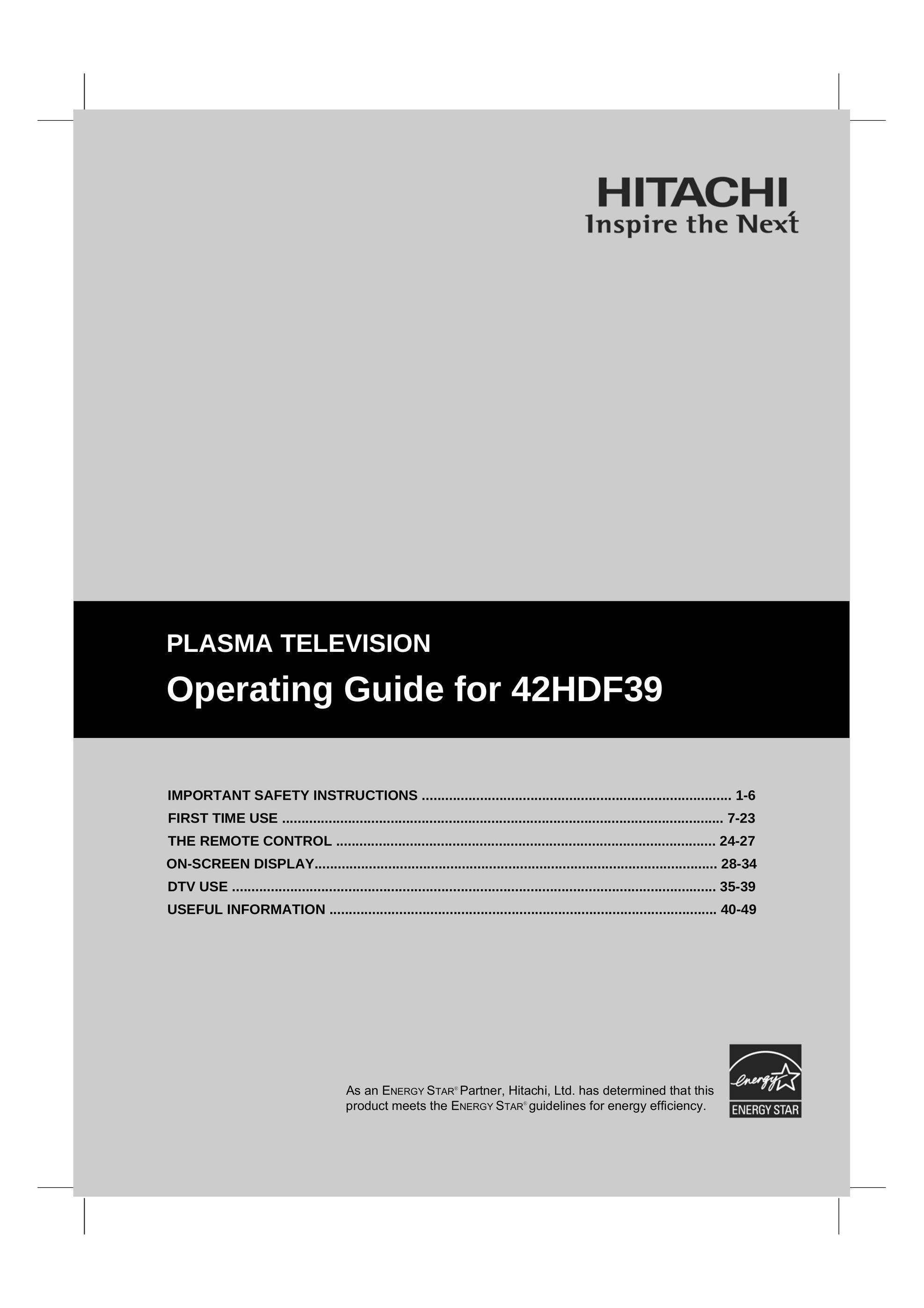 Hitachi 42HDF39 Flat Panel Television User Manual