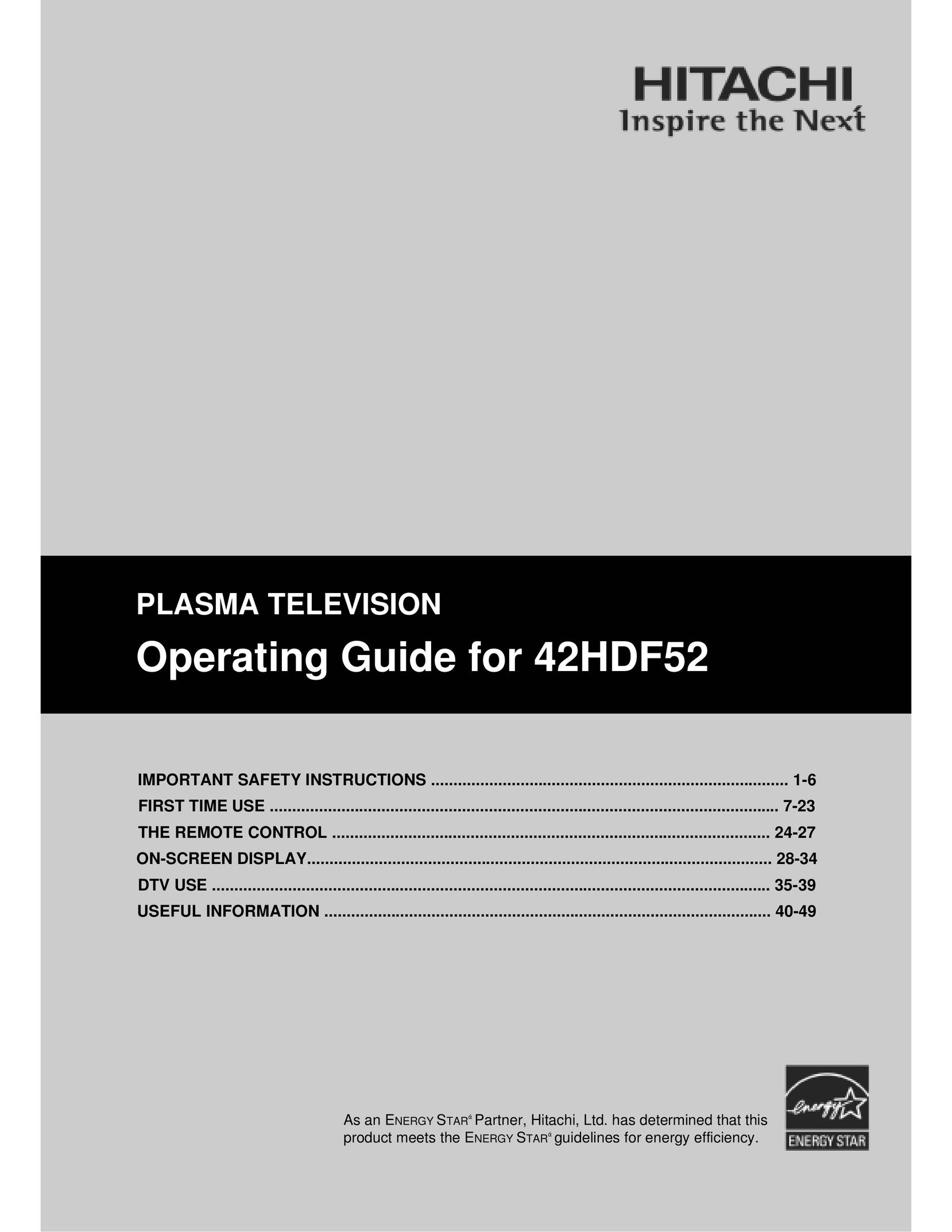 Hitachi 42HDF52 Flat Panel Television User Manual
