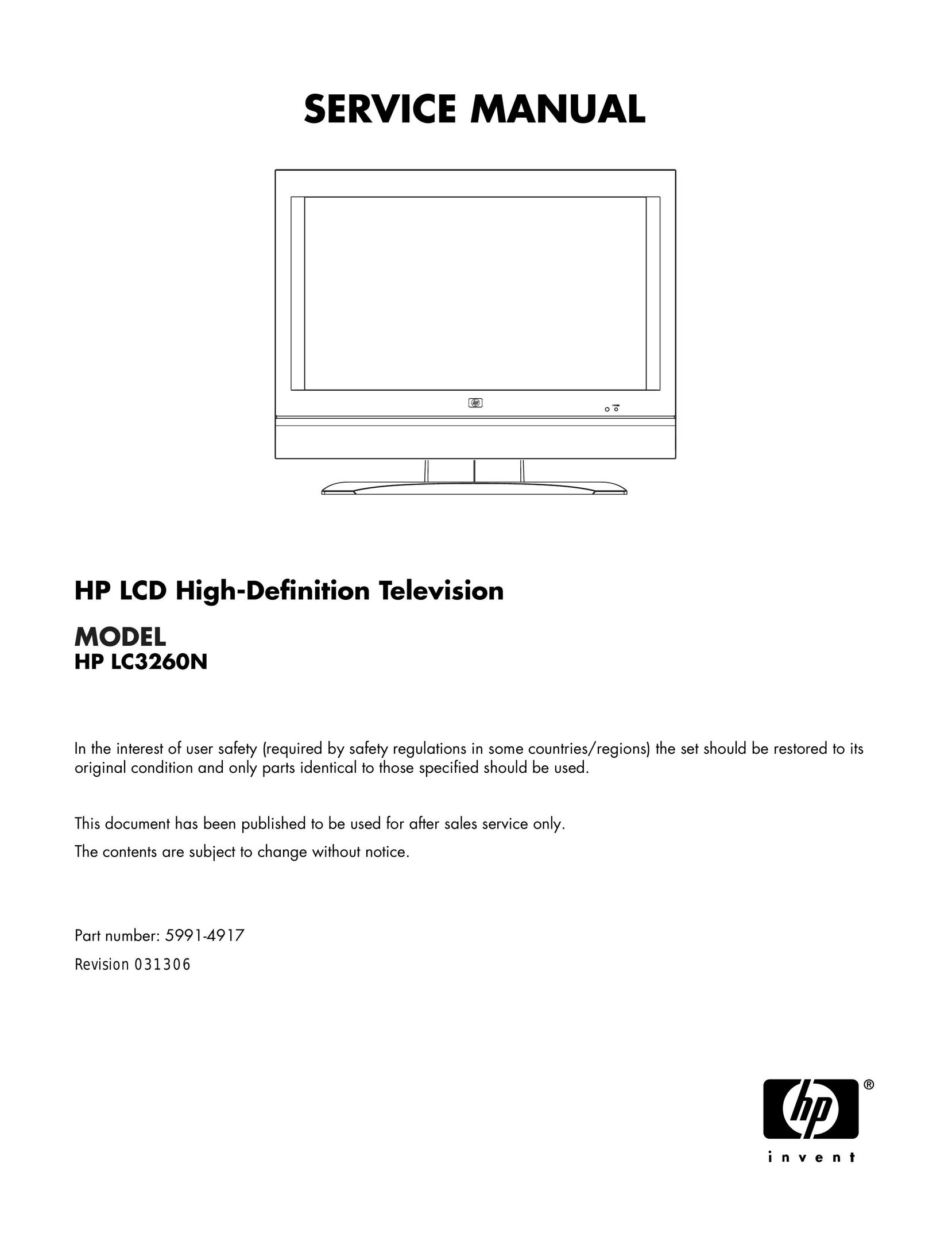 HP (Hewlett-Packard) HP LC3260N Flat Panel Television User Manual