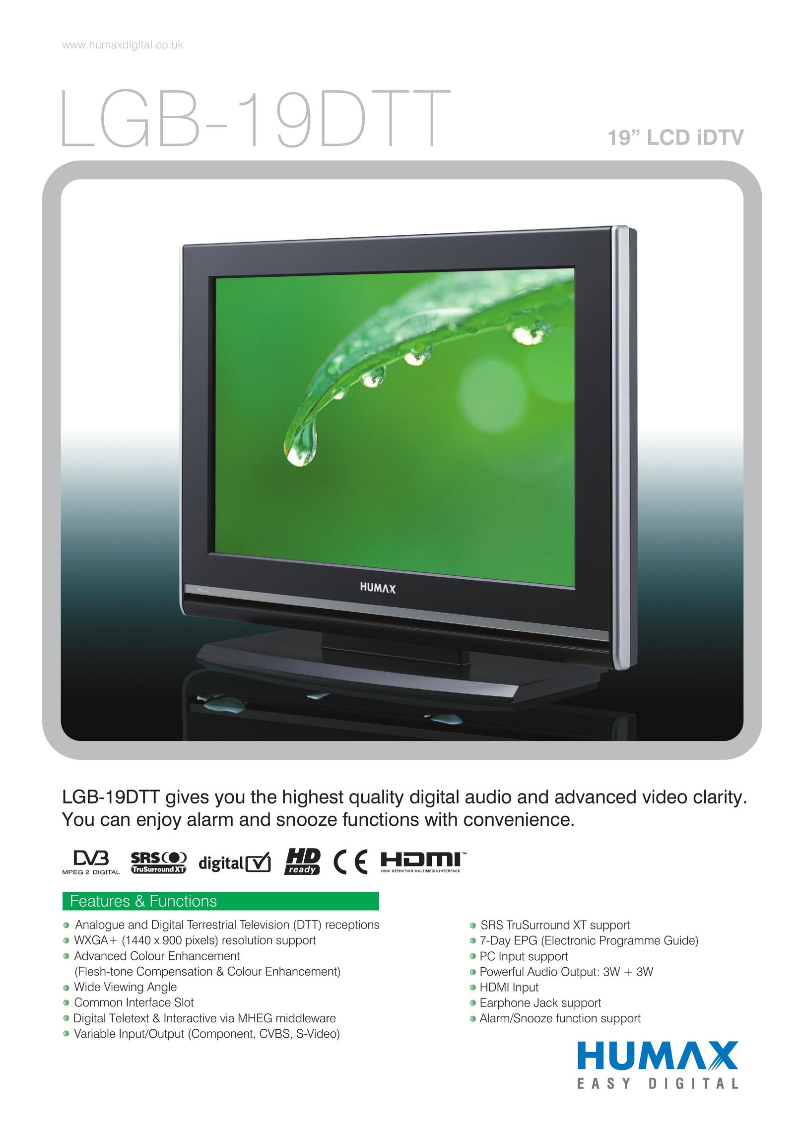 Humax LGB-19DTT Flat Panel Television User Manual