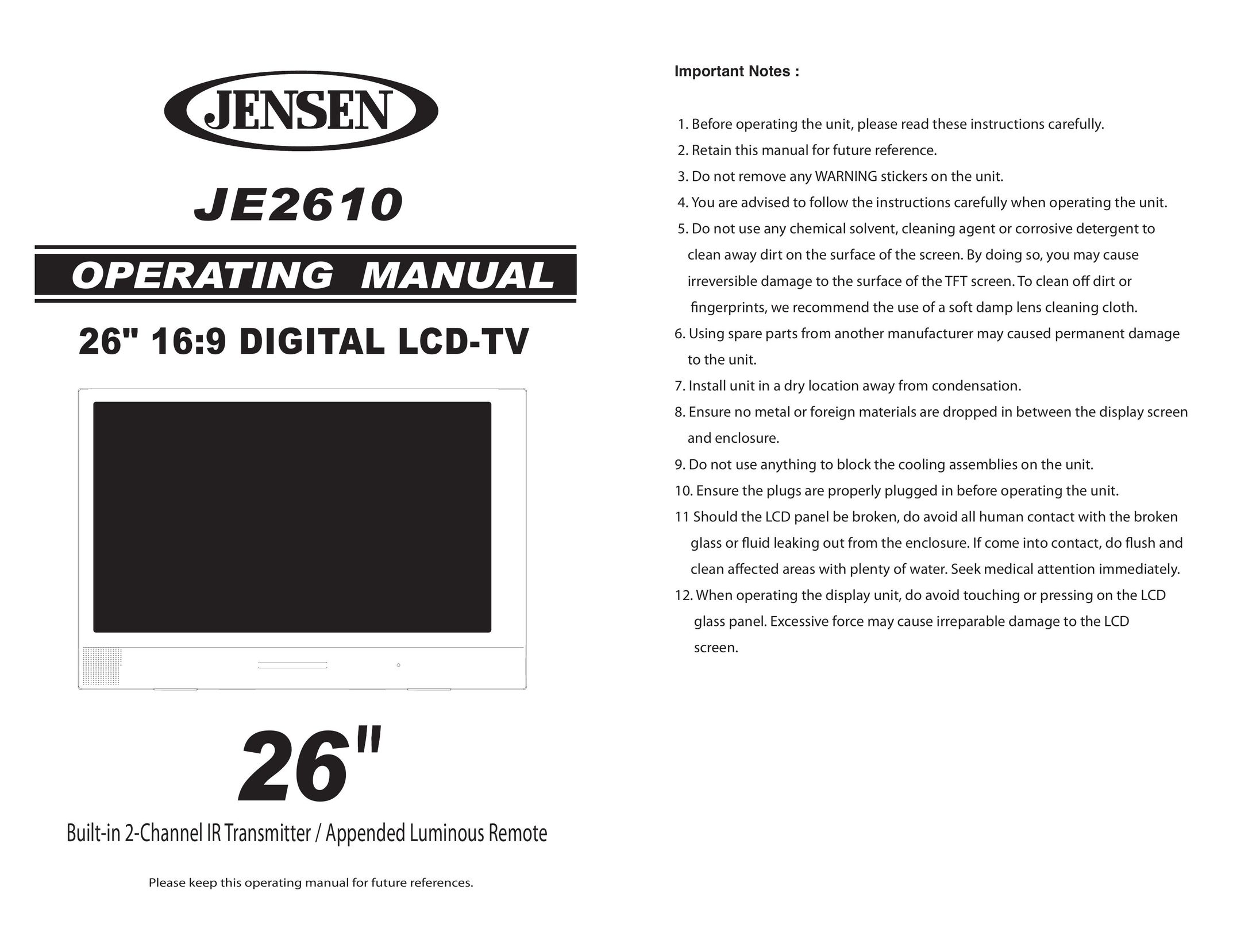 Jensen Tools JE2610 Flat Panel Television User Manual