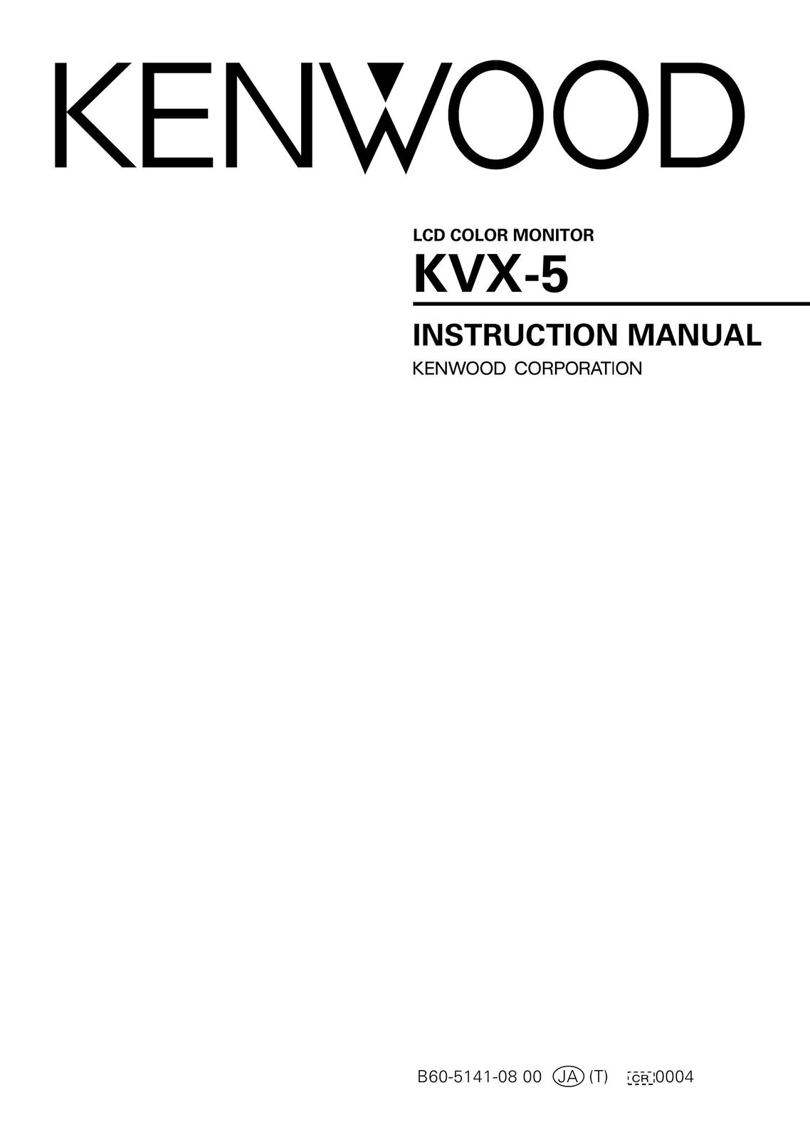Kenwood KVX-5 Flat Panel Television User Manual